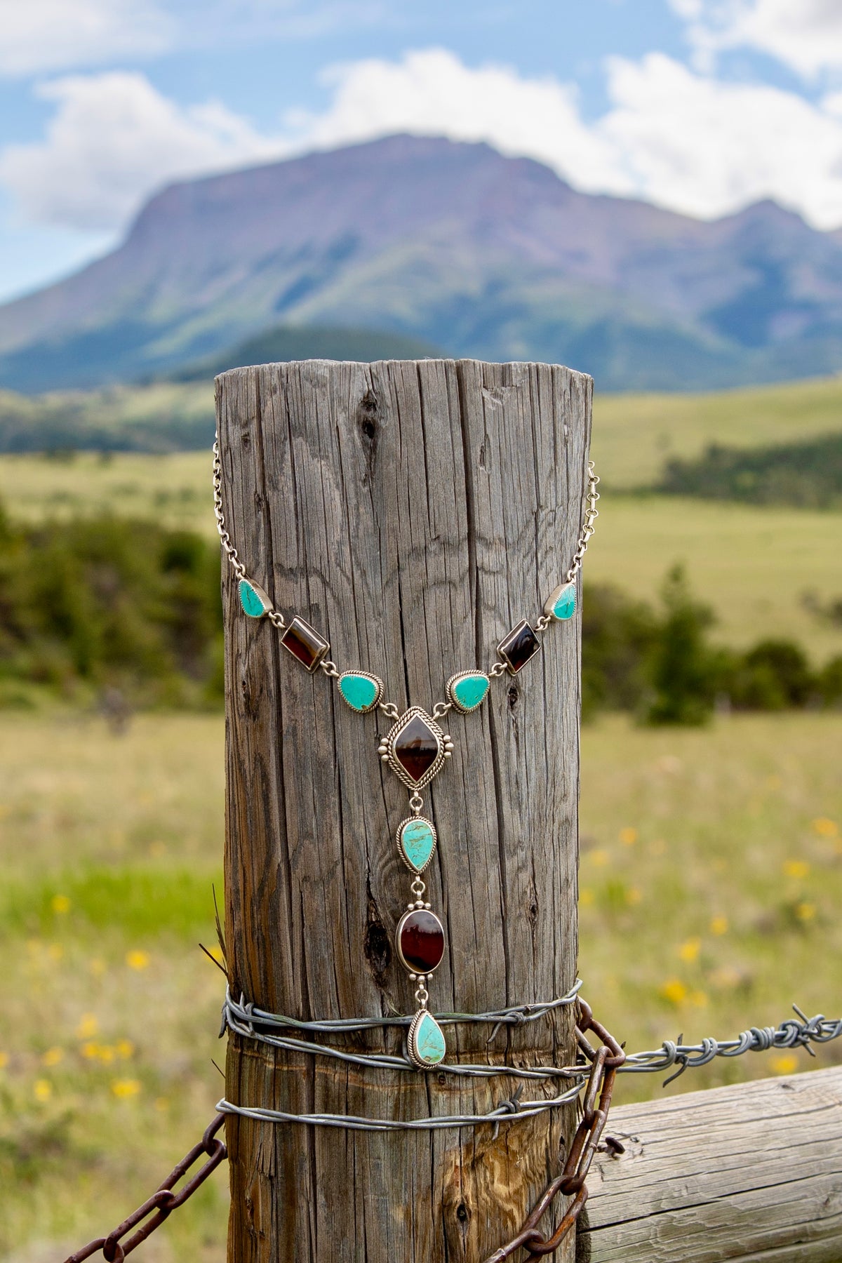 Montana Agate & Sonoran Gold Turquoise Sterling Silver Lariat Necklace | Montana Collection