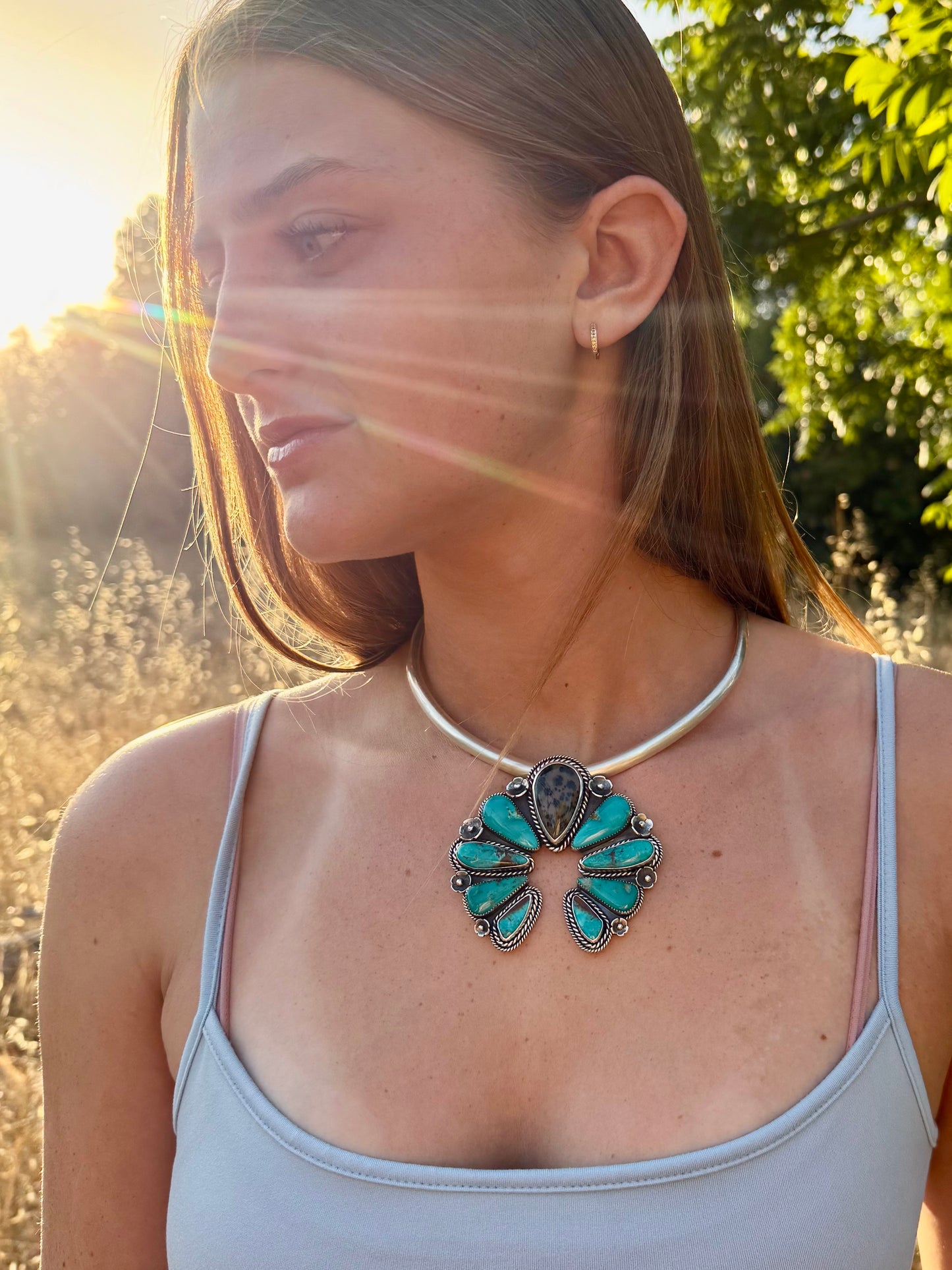 Naja Statement Pendant – Cheetah Agate, Royston Turquoise & Sterling Silver | One of a Kind