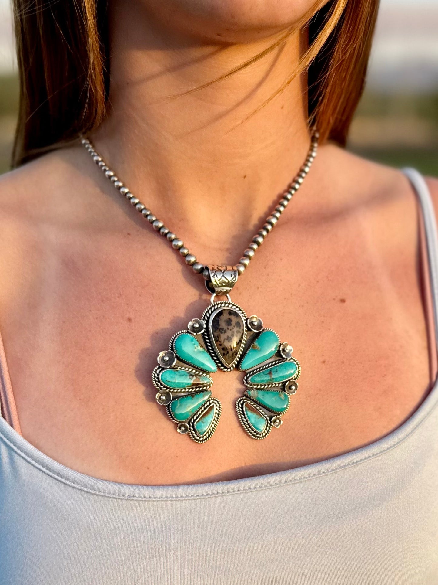 Naja Statement Pendant – Cheetah Agate, Royston Turquoise & Sterling Silver | One of a Kind