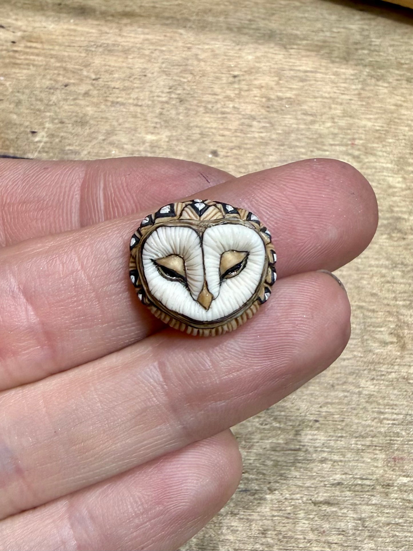 Porcelain Owl Pendant with Mother of Pearl & Prehnite – Sterling Silver
