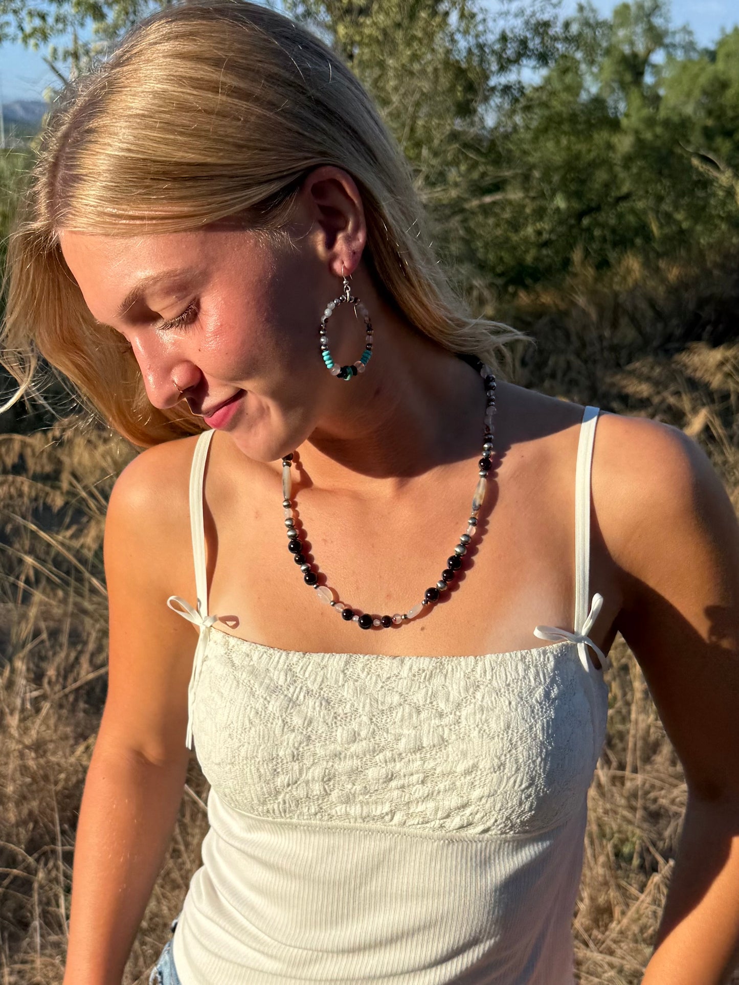 Montana Agate & Star Garnet Sterling Silver Beaded Necklace | Montana Collection