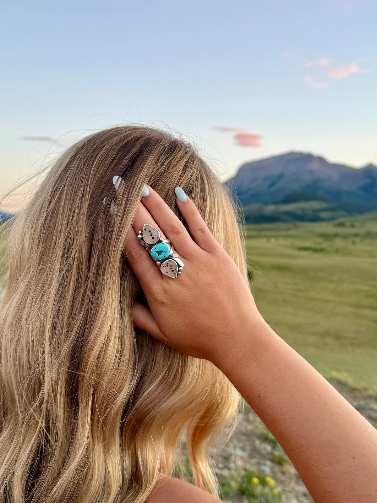 Montana Agate & Kingman Turquoise Crawler Ring | Sterling Silver | Montana Collection