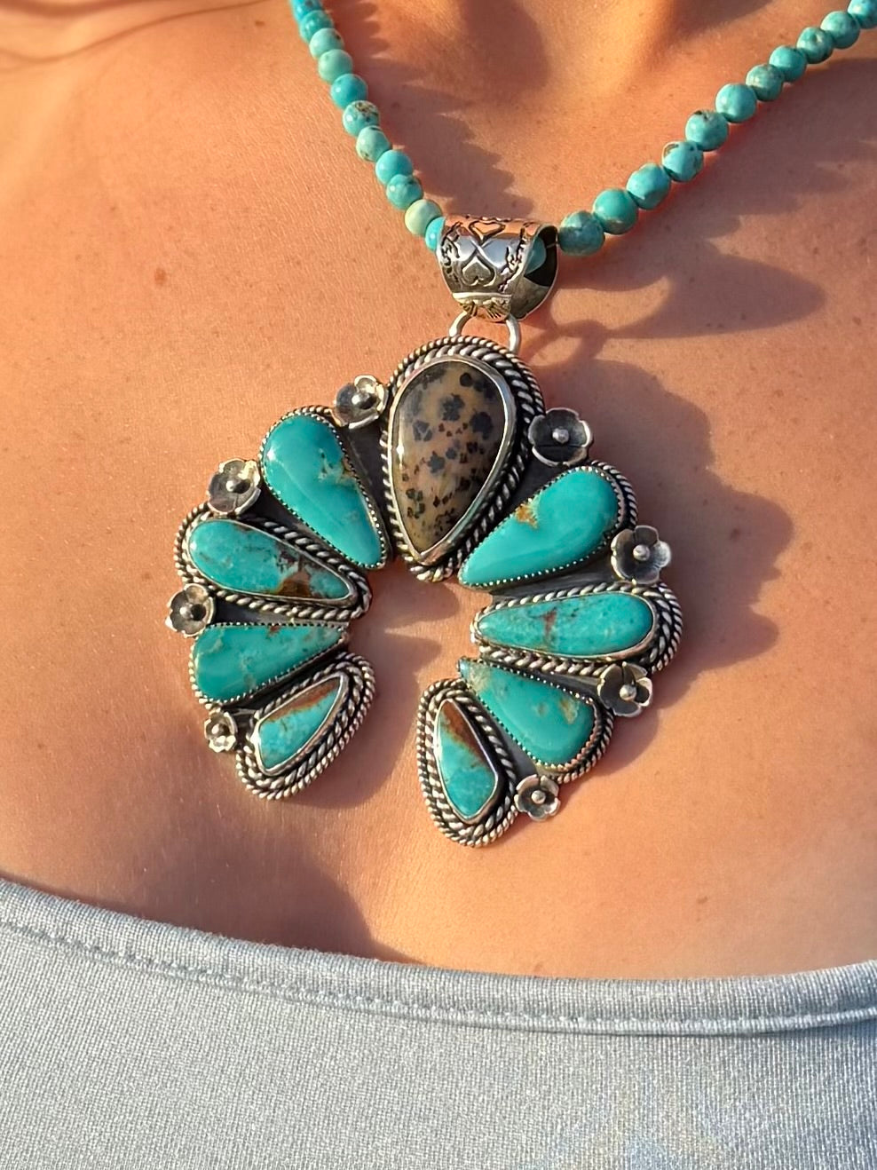 Naja Statement Pendant – Cheetah Agate, Royston Turquoise & Sterling Silver | One of a Kind
