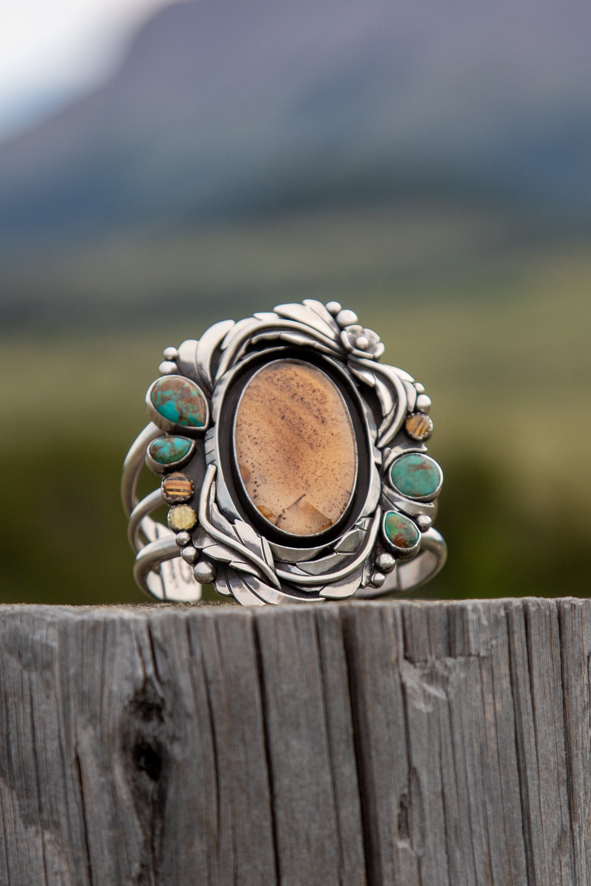 Montana Agate, Golden Rutilated Quartz & Kingman Turquoise Sterling Silver Statement Cuff | Montana Collection