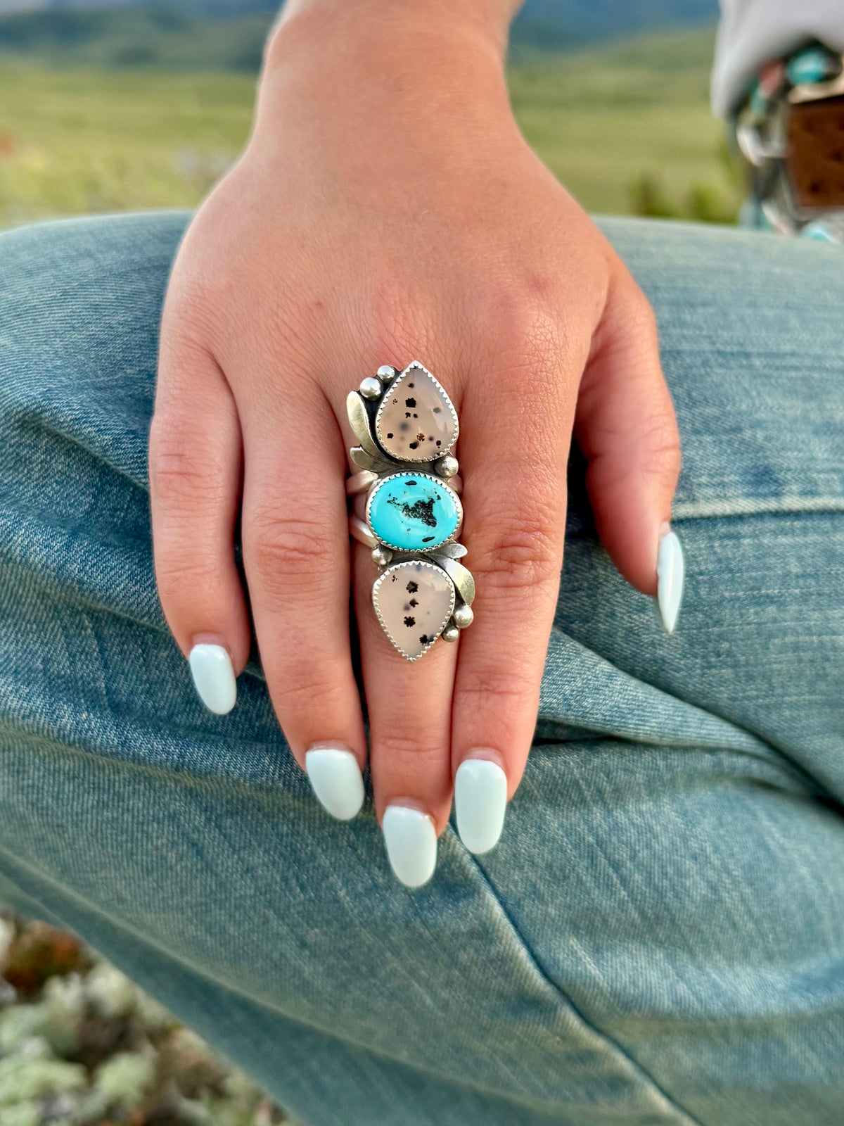 Montana Agate & Kingman Turquoise Crawler Ring | Sterling Silver | Montana Collection