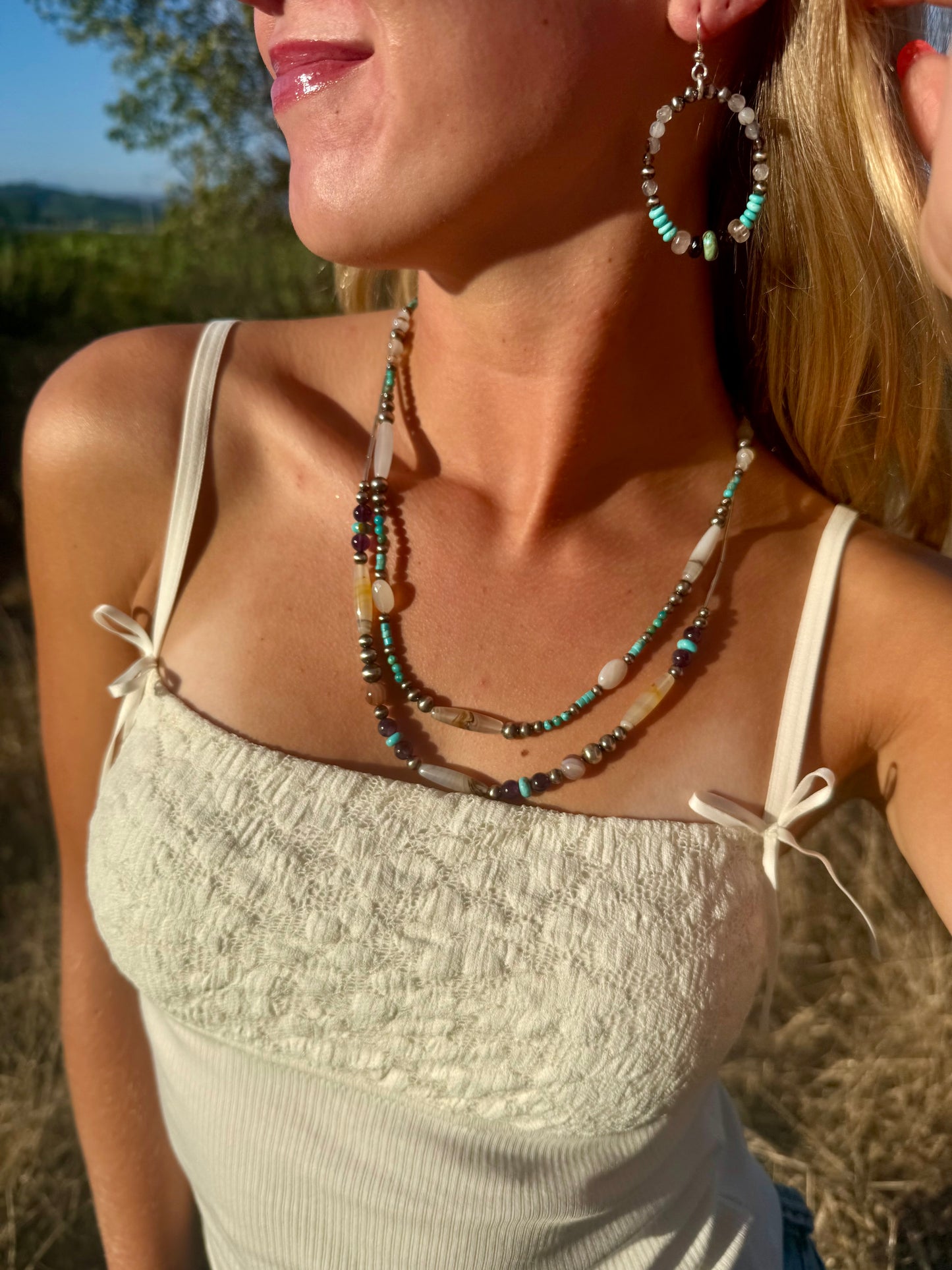 Montana Agate & Kingman Turquoise Sterling Silver Beaded Necklace| Montana Collection