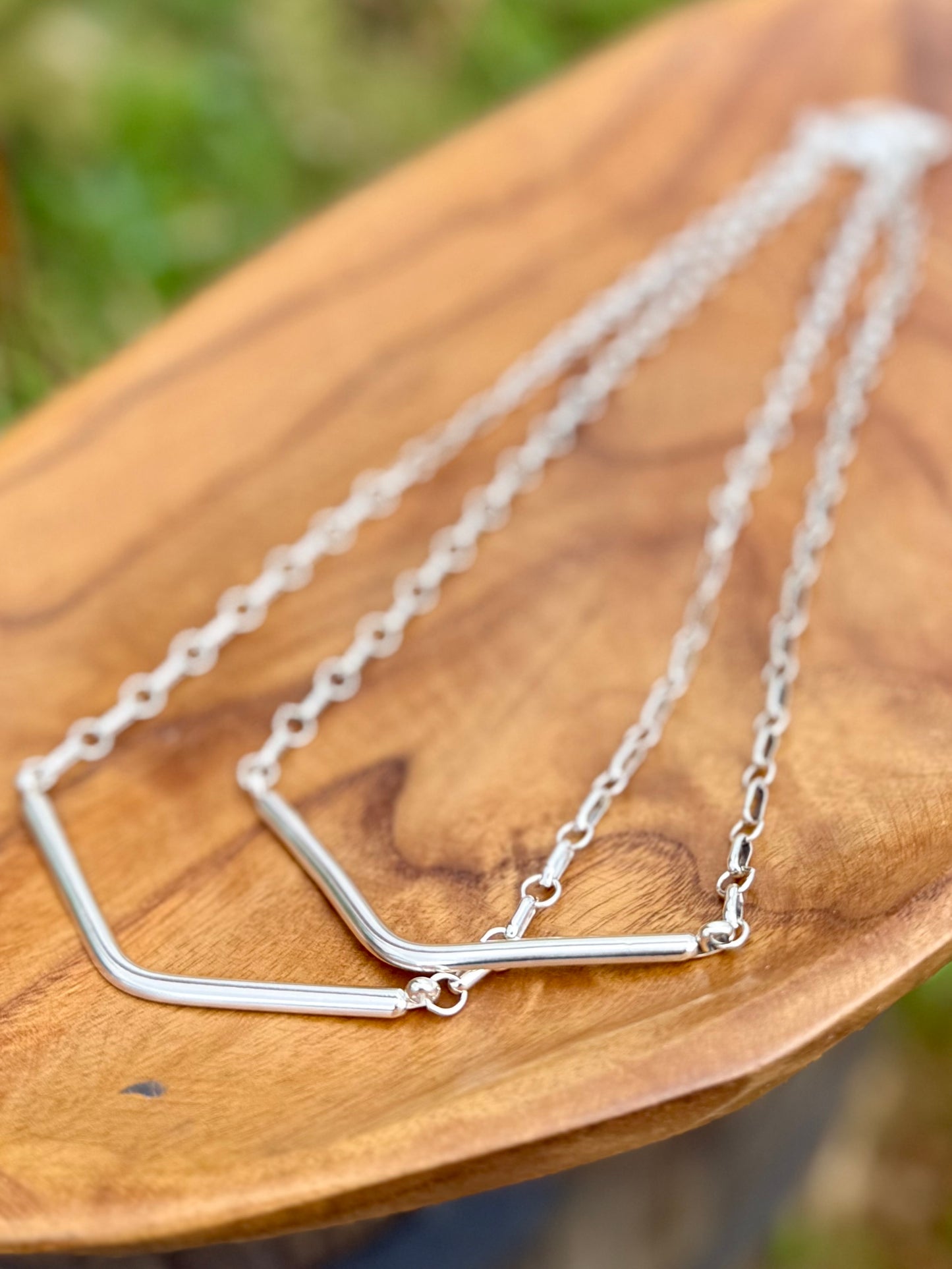 Laguna Agate Memorial Pendant + Sterling Silver V-Bar Necklaces - Custom for Merritt