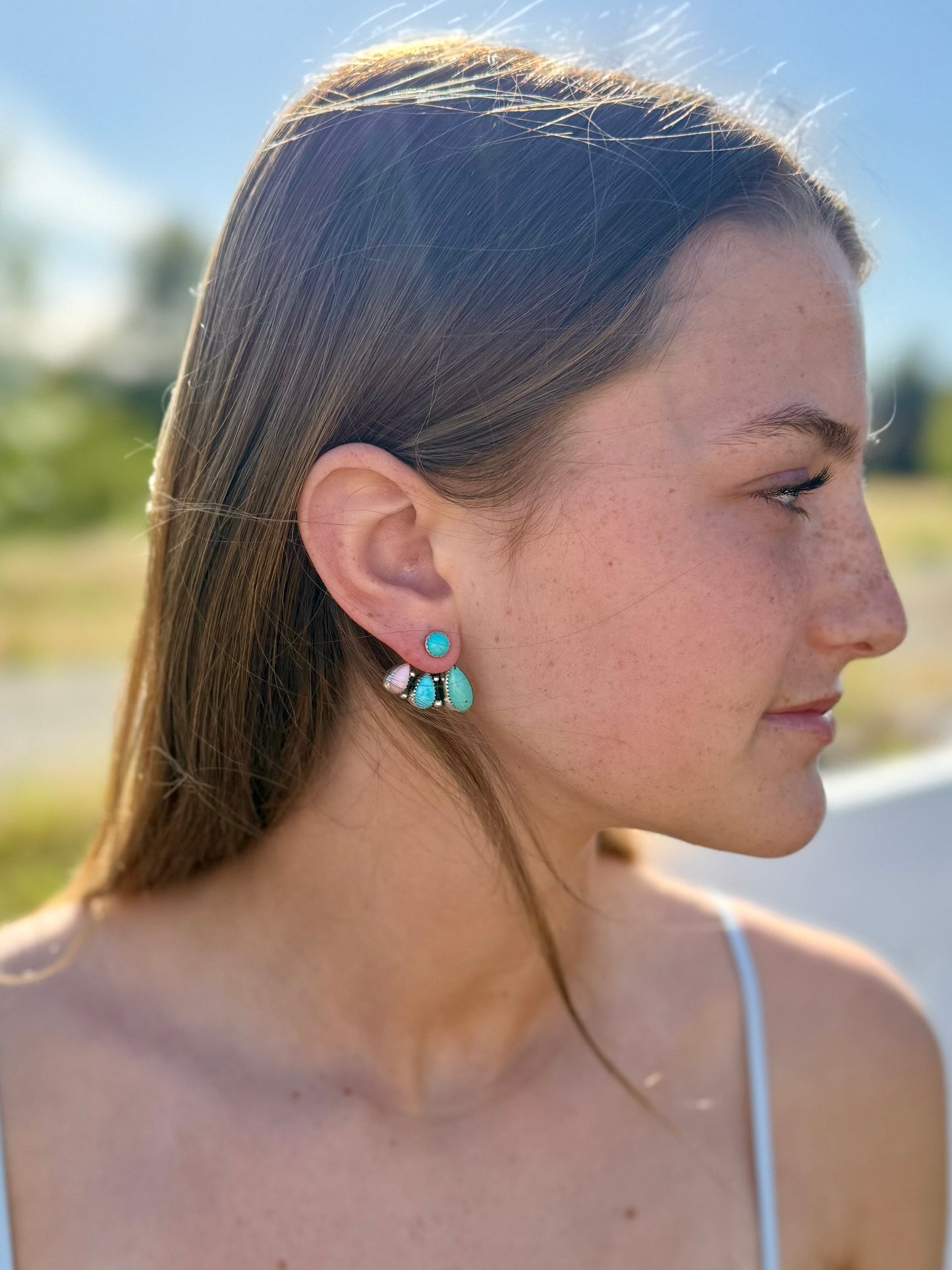 Turquoise & Pink Conch Earring Jackets – Convertible Sterling Silver