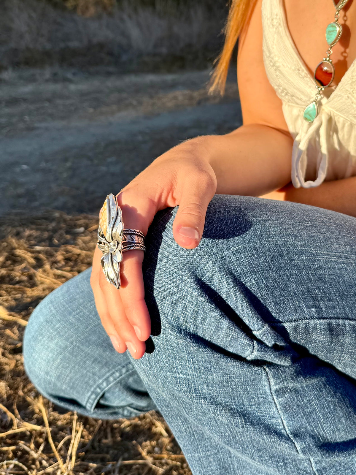 Spotted Fawn Jasper Botanical Statement Ring | Sterling Silver | Montana Collection