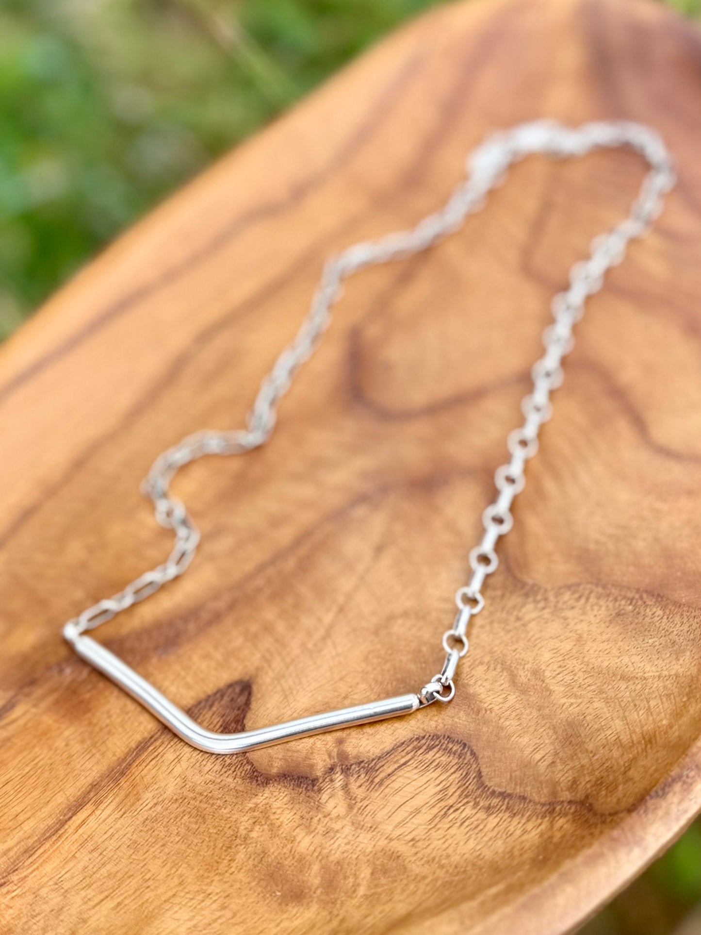 Laguna Agate Memorial Pendant + Sterling Silver V-Bar Necklaces - Custom for Merritt