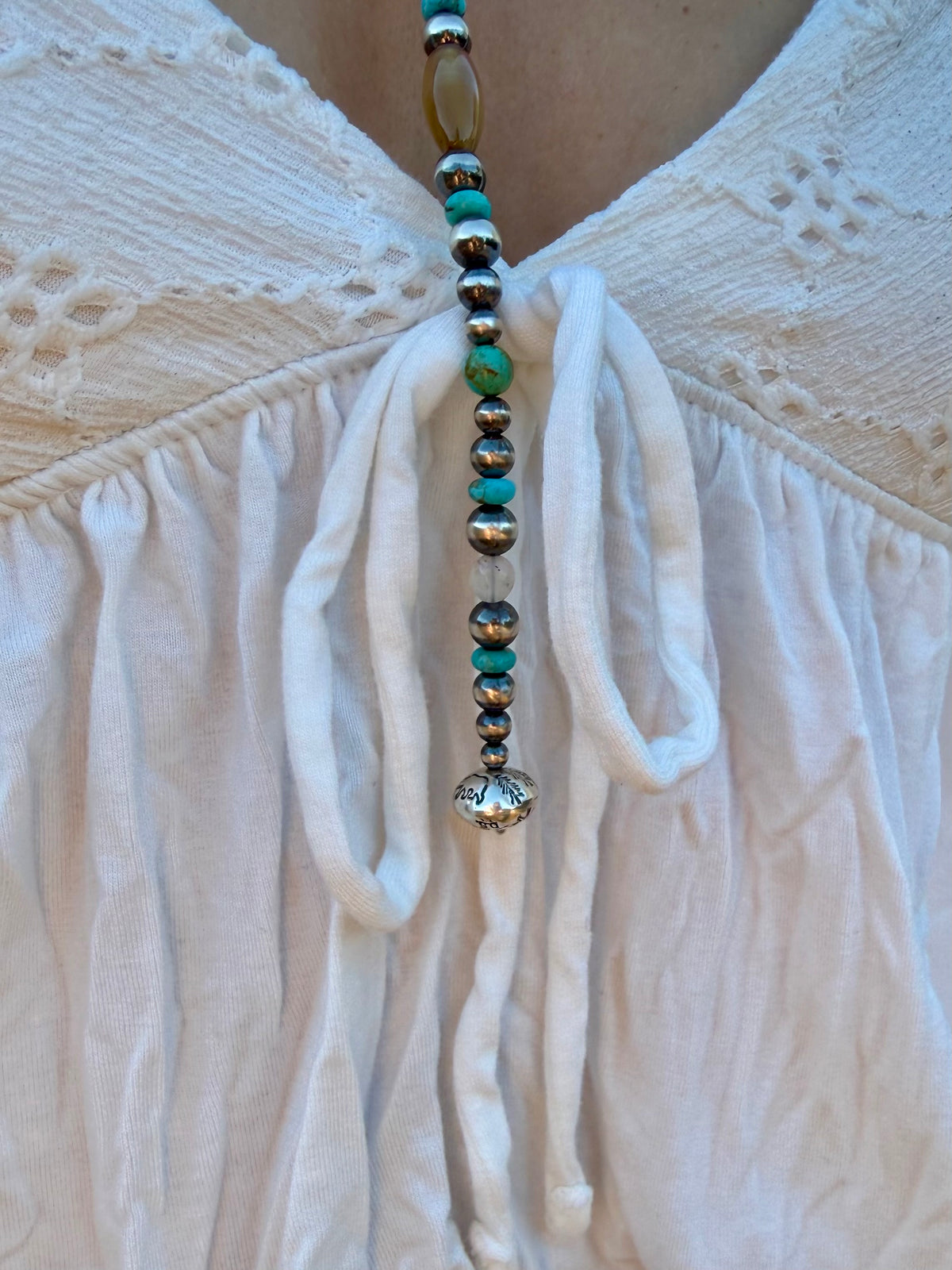 Montana Agate & Kingman Turquoise Sterling Silver Lariat Necklace | Montana Collection