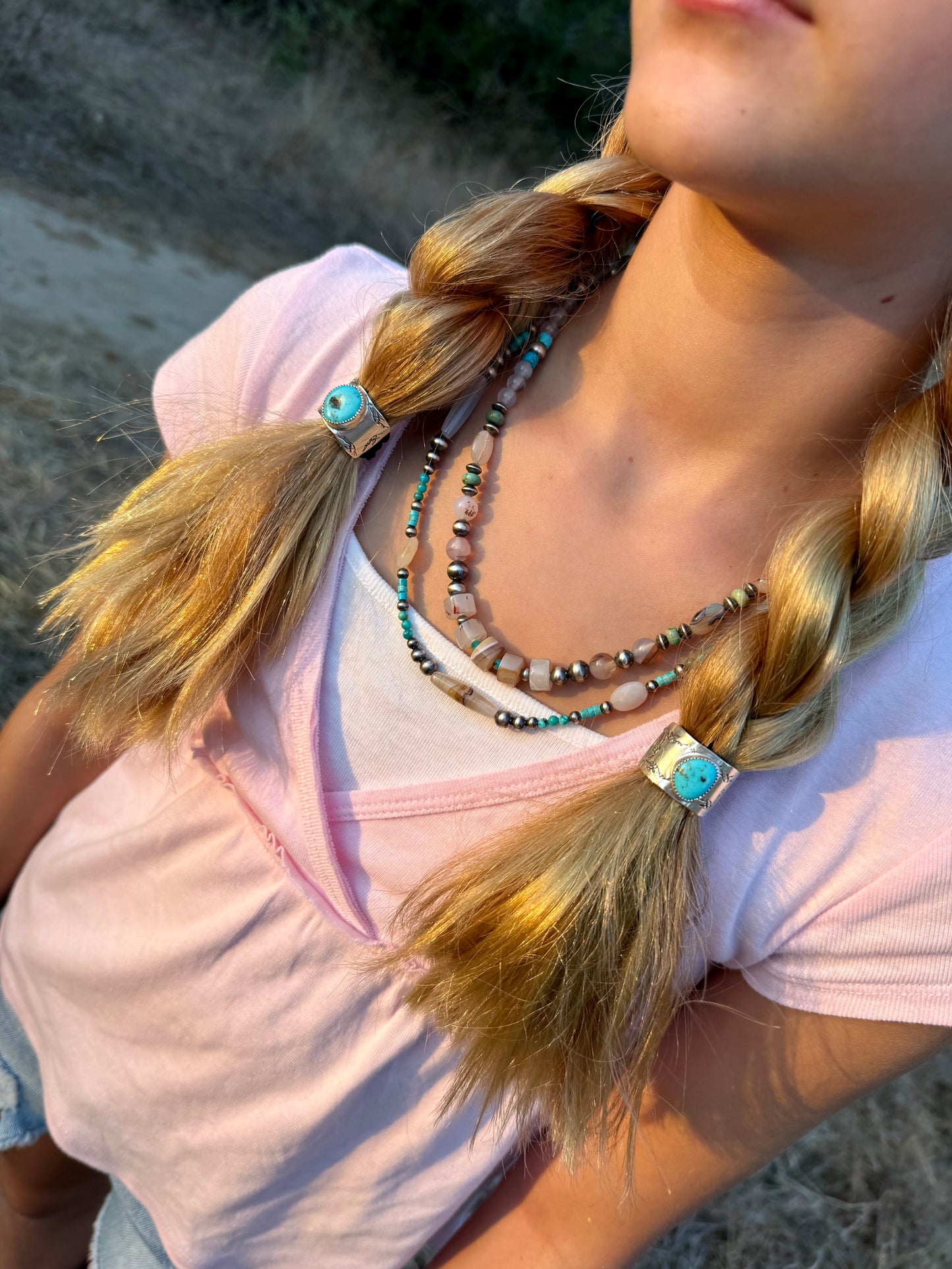 Kingman Turquoise Ear Mountain Sterling Silver Braid Cover | Montana Collection