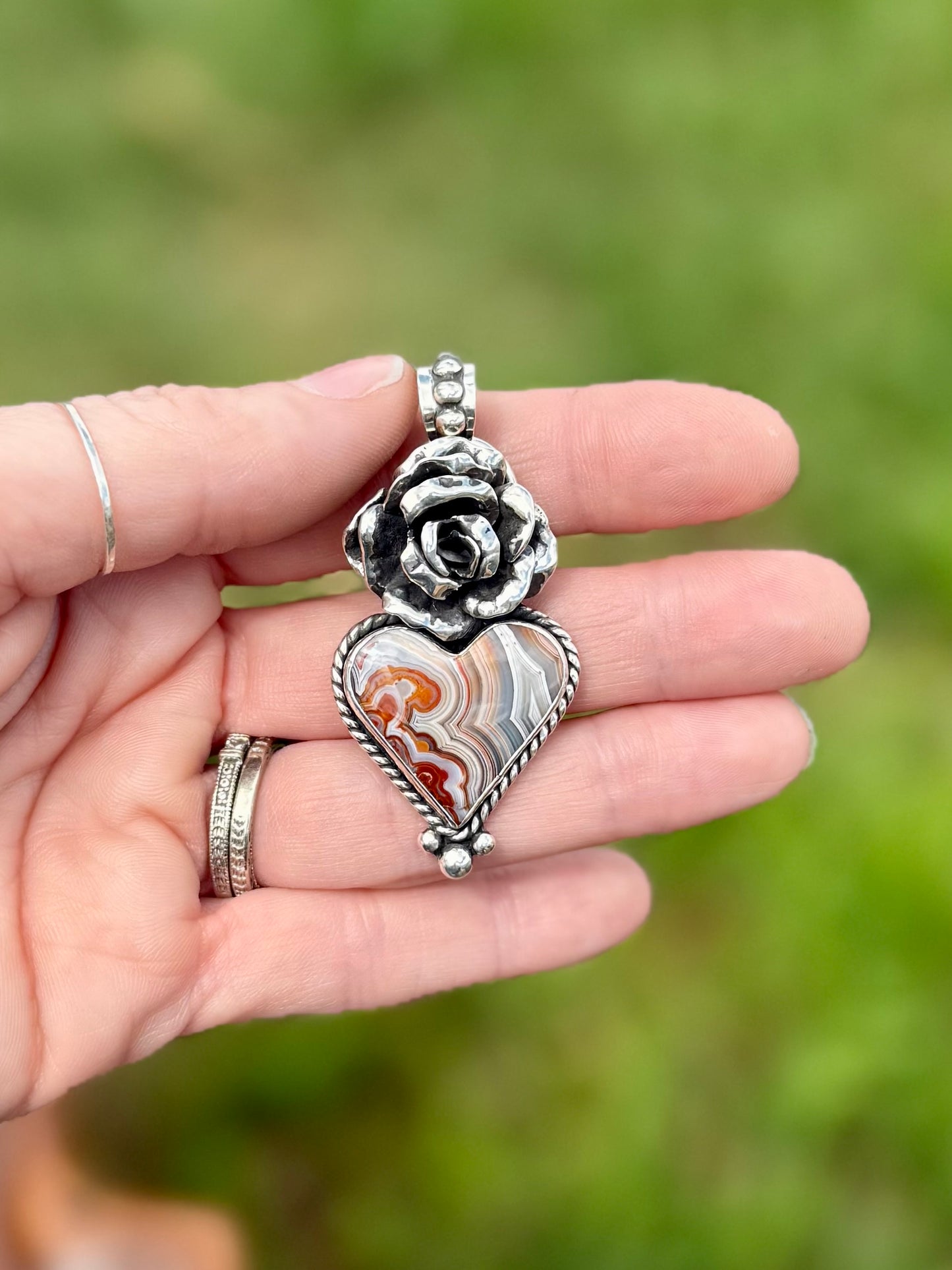 Laguna Agate Memorial Pendant + Sterling Silver V-Bar Necklaces - Custom for Merritt
