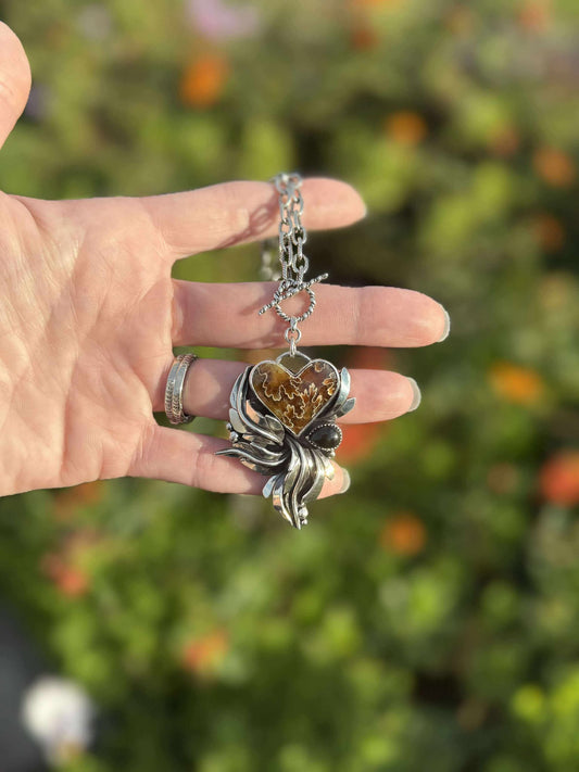 Ammonite Suture & Black Onyx boho Toggle necklace