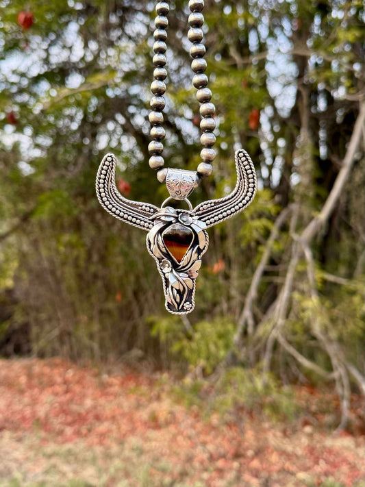 Montana Agate boho style Longhorn Pendant