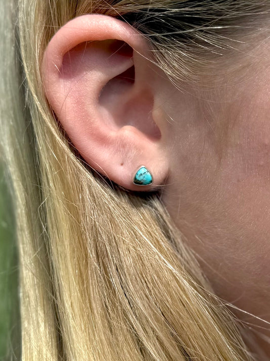 Persian turquoise with pyrite stud earrings in sterling silver with blue stone and gold flecks