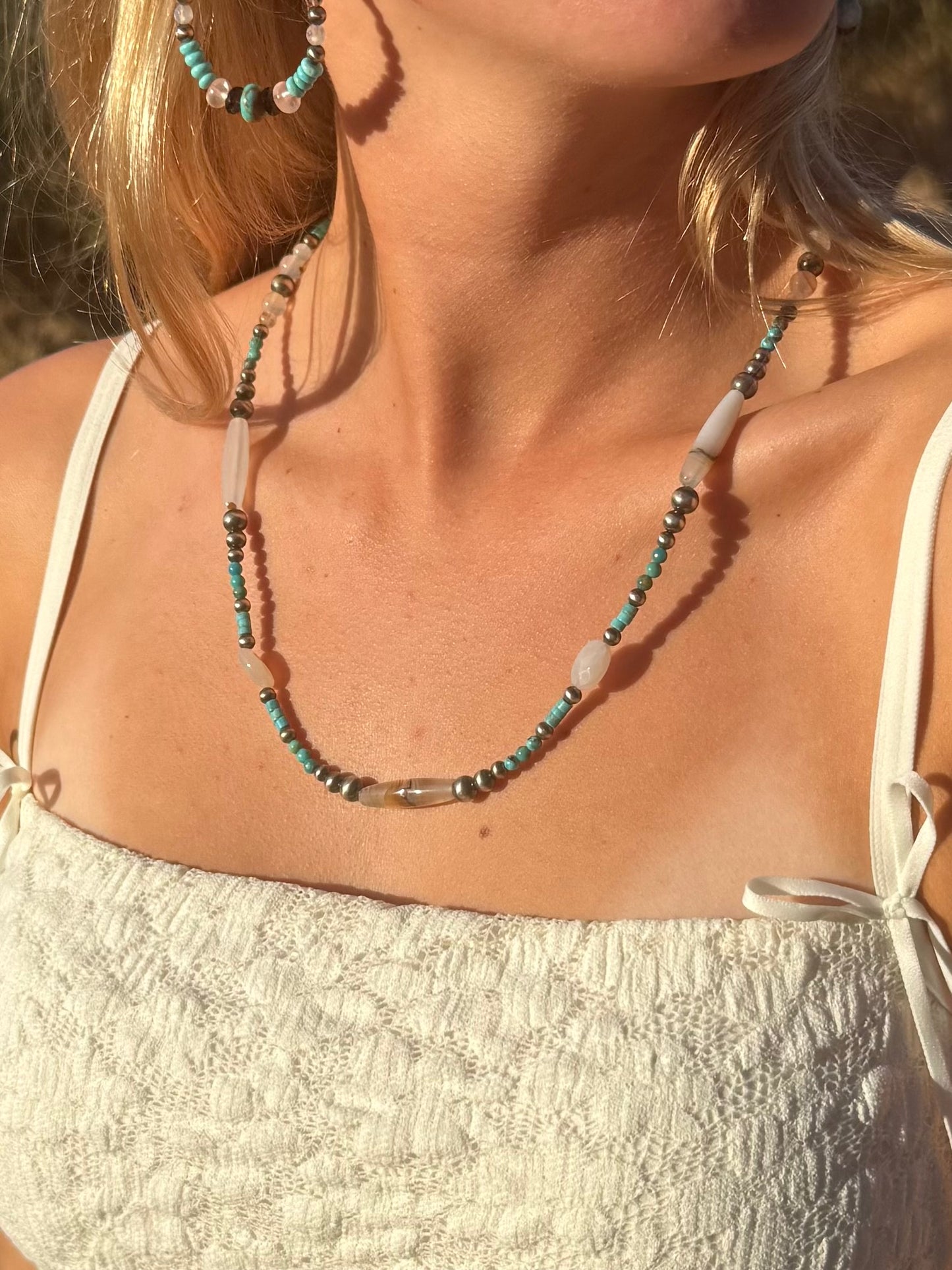 Montana Agate & Kingman Turquoise Sterling Silver Beaded Necklace| Montana Collection