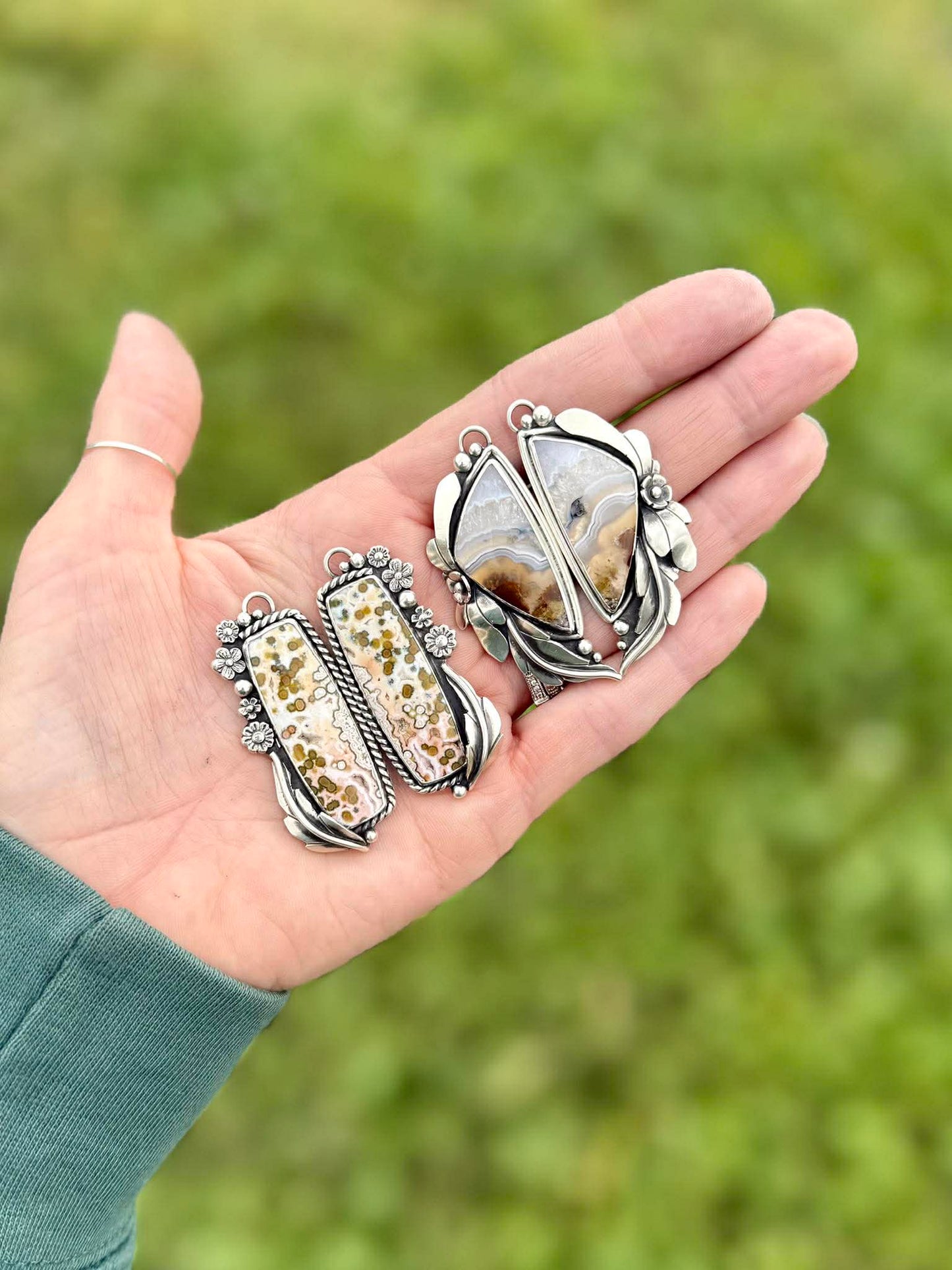 Custom Statement Earrings – Java River Jasper & Sukabumi Moss Agate | Sterling Silver - Merritt
