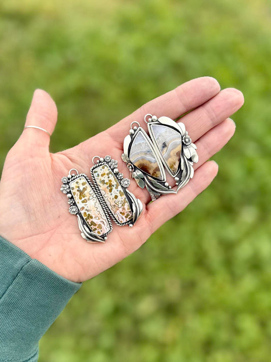 Custom Statement Earrings – Java River Jasper & Sukabumi Moss Agate | Sterling Silver - Merritt