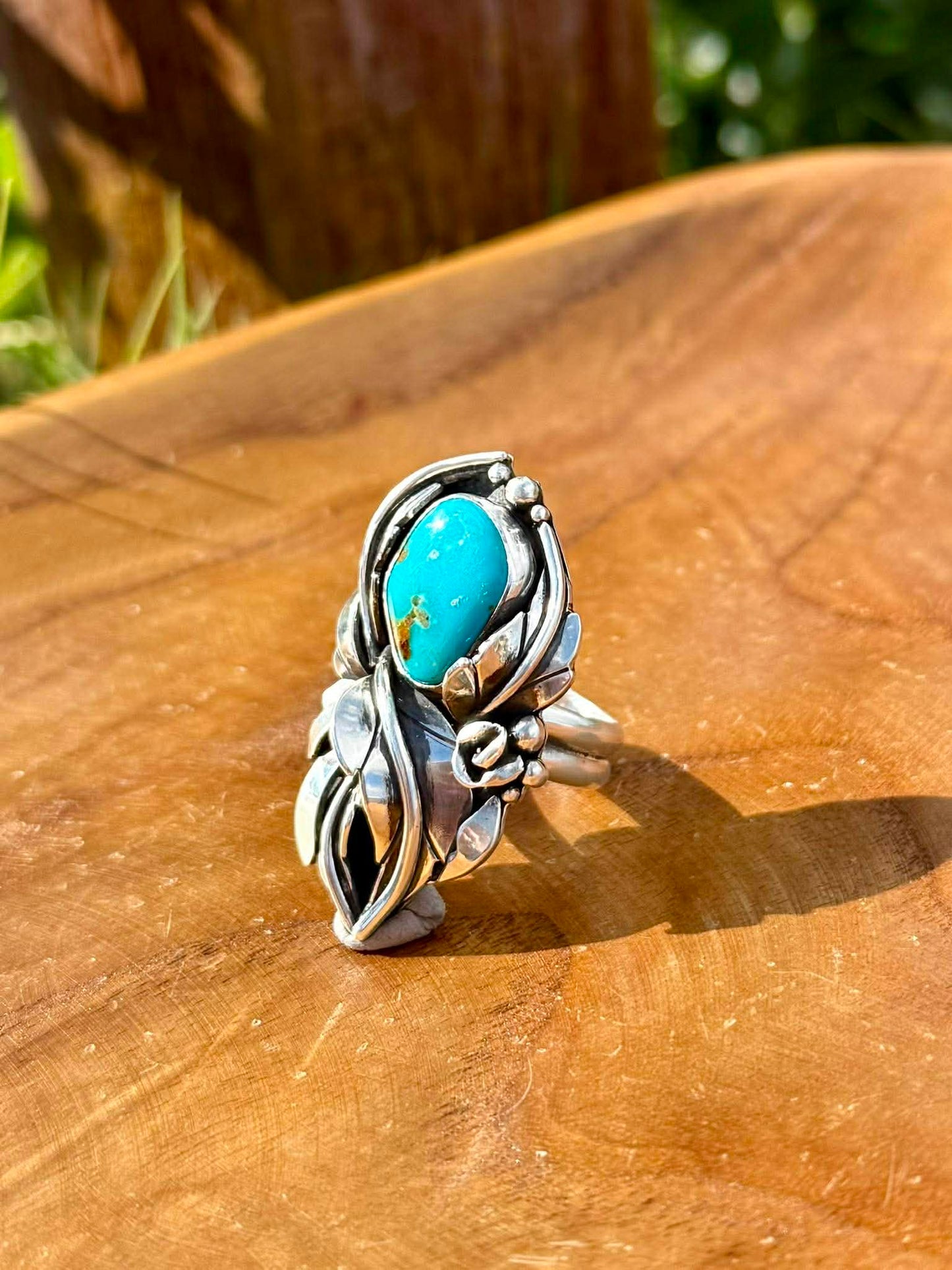 Royston Turquoise Blossom Ring – Handcrafted Sterling Silver