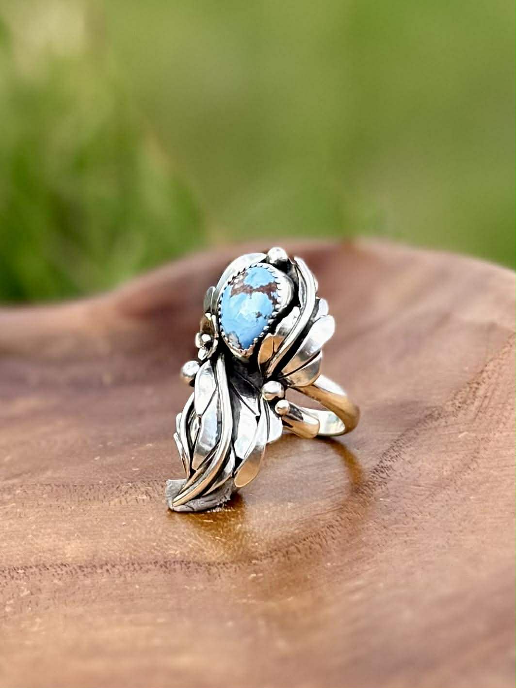 Golden Hills Turquoise Blossom Ring – Handcrafted Sterling Silver