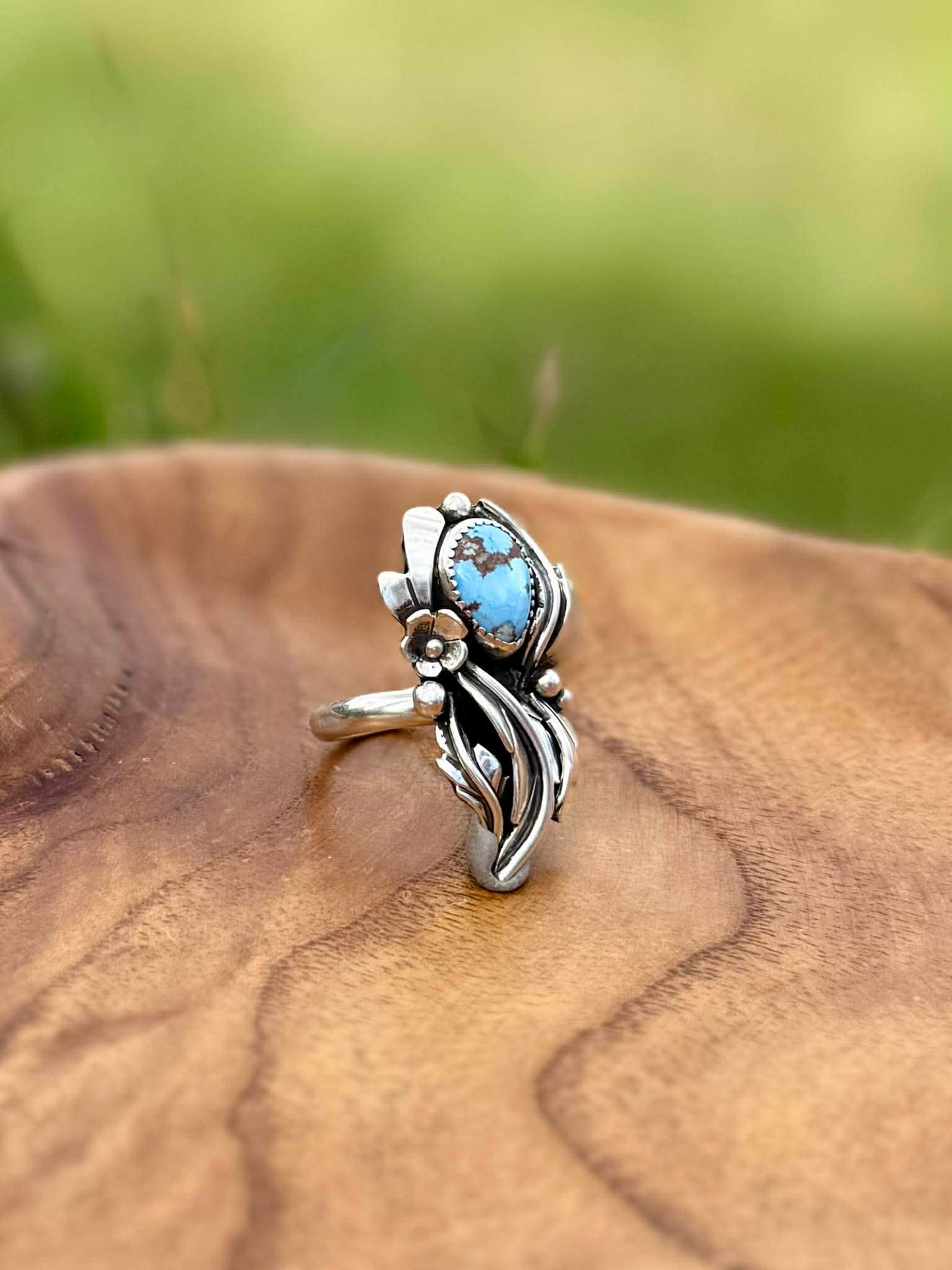 Golden Hills Turquoise Blossom Ring – Handcrafted Sterling Silver