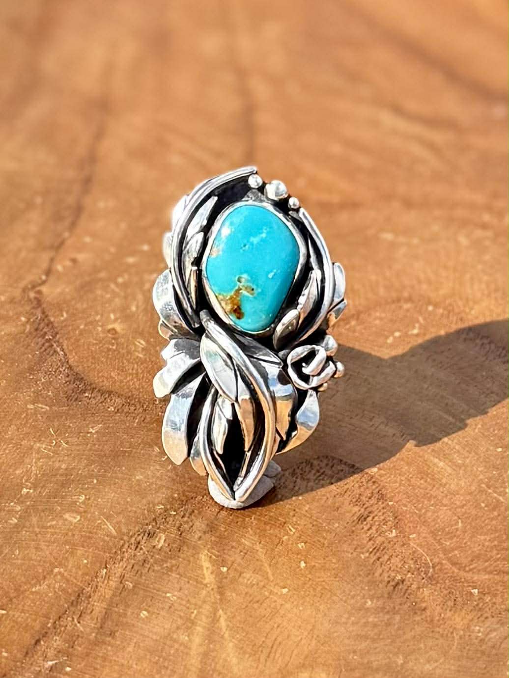 Royston Turquoise Blossom Ring – Handcrafted Sterling Silver