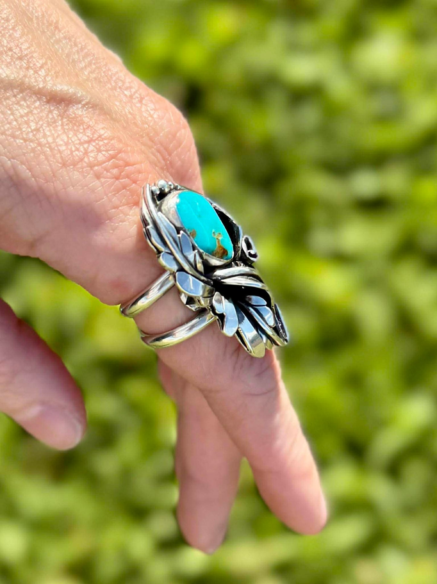 Royston Turquoise Blossom Ring – Handcrafted Sterling Silver
