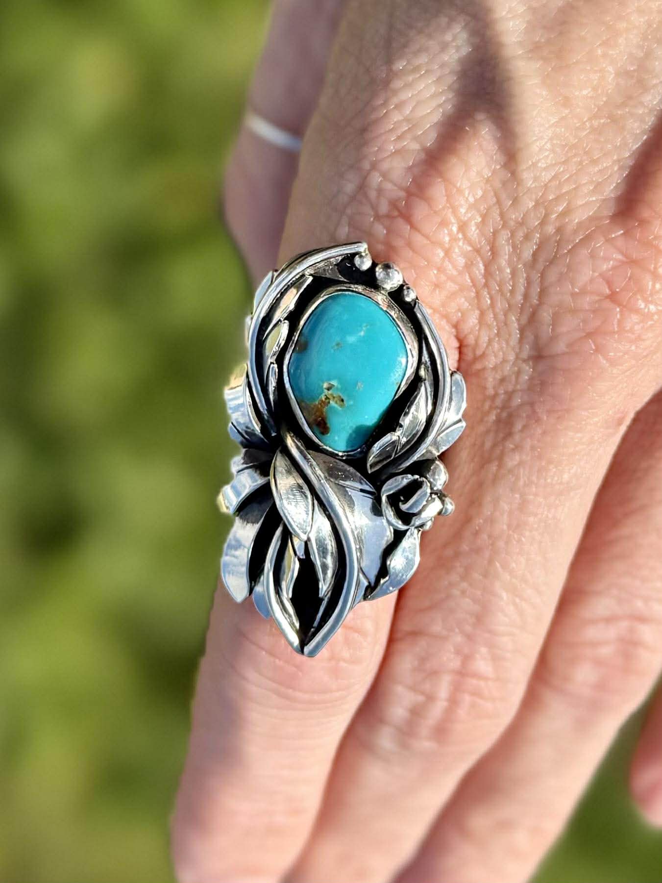 Royston Turquoise Blossom Ring – Handcrafted Sterling Silver