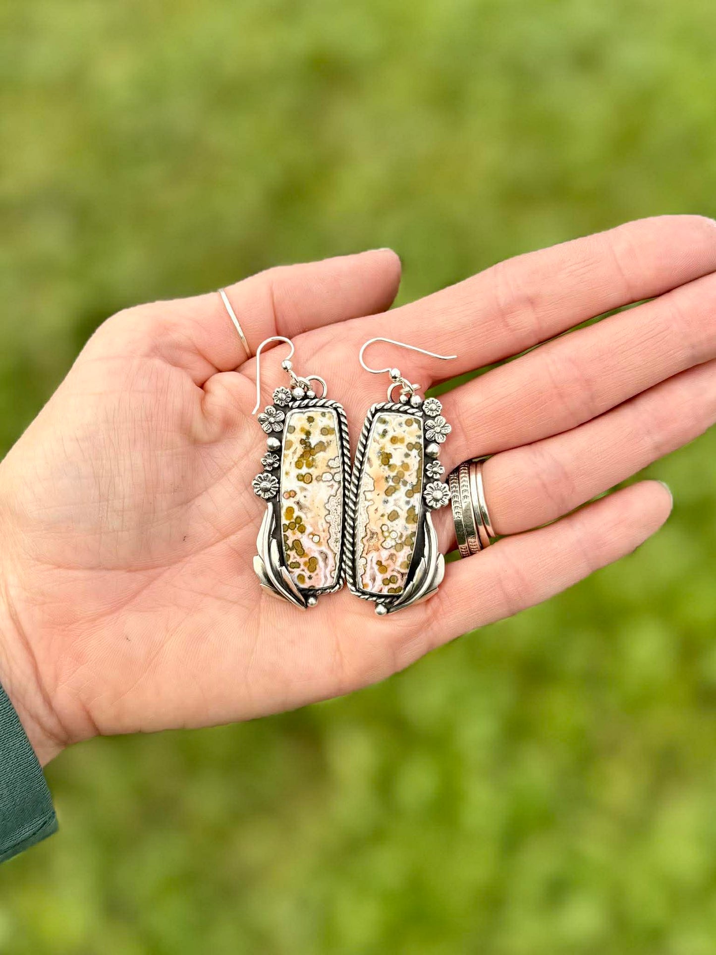 Custom Statement Earrings – Java River Jasper & Sukabumi Moss Agate | Sterling Silver - Merritt