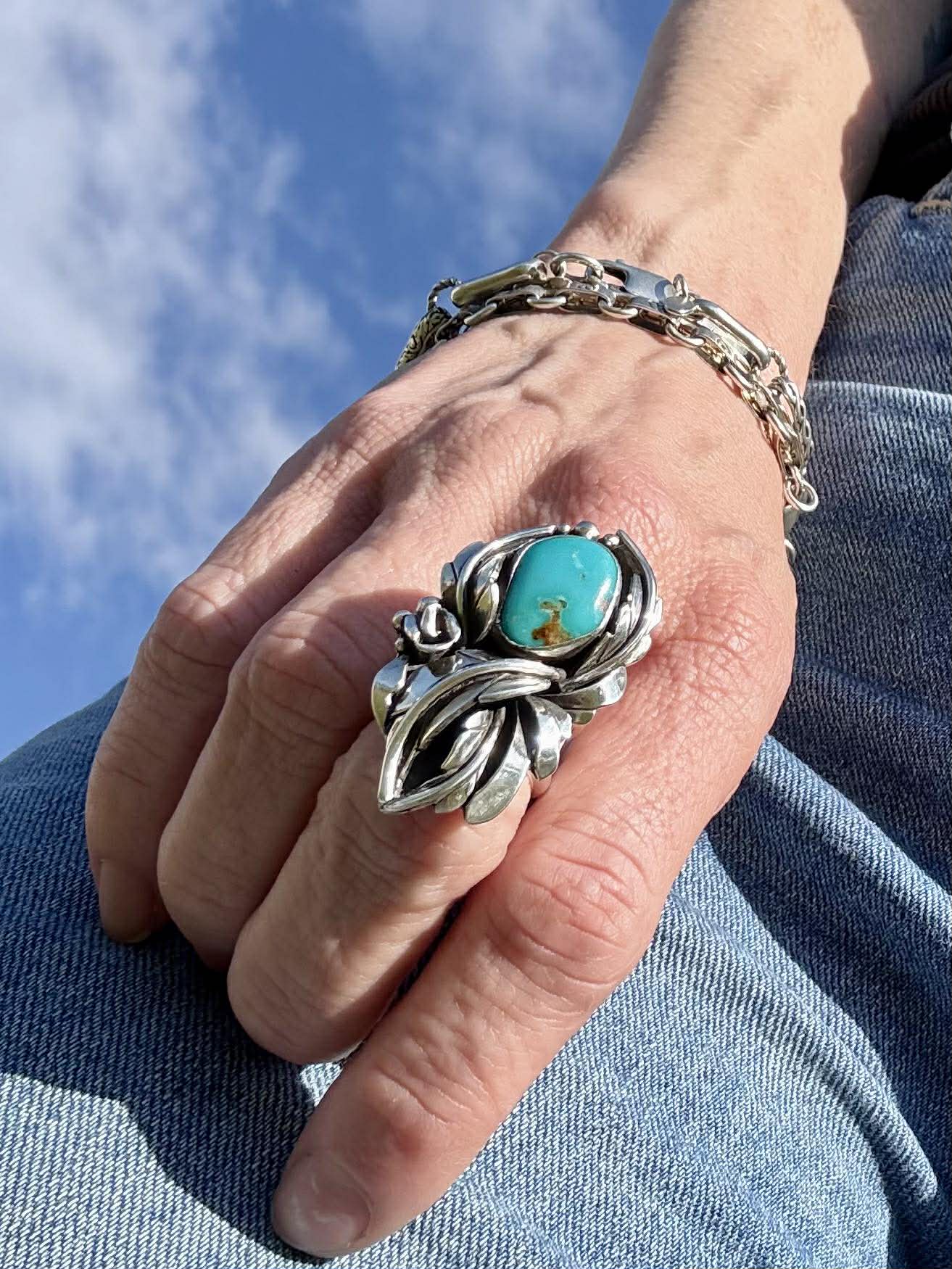 Royston Turquoise Blossom Ring – Handcrafted Sterling Silver