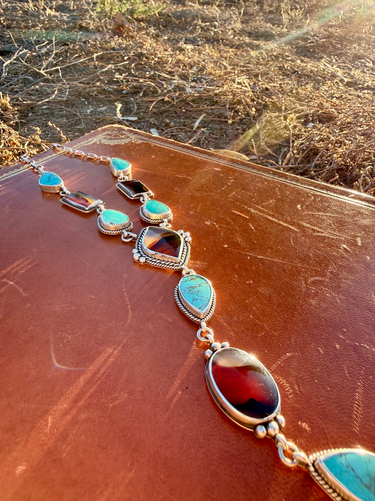 Montana Agate & Sonoran Gold Turquoise Sterling Silver Lariat Necklace | Montana Collection