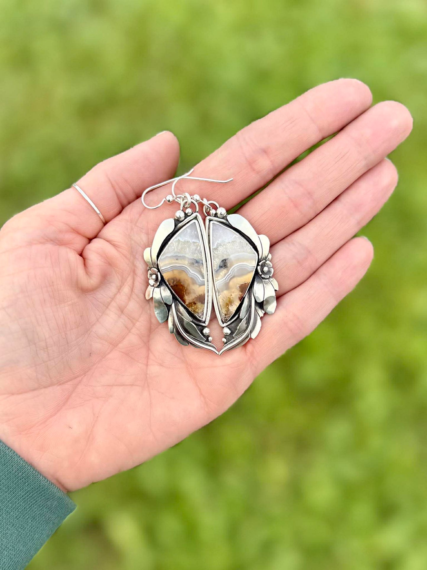 Custom Statement Earrings – Java River Jasper & Sukabumi Moss Agate | Sterling Silver - Merritt