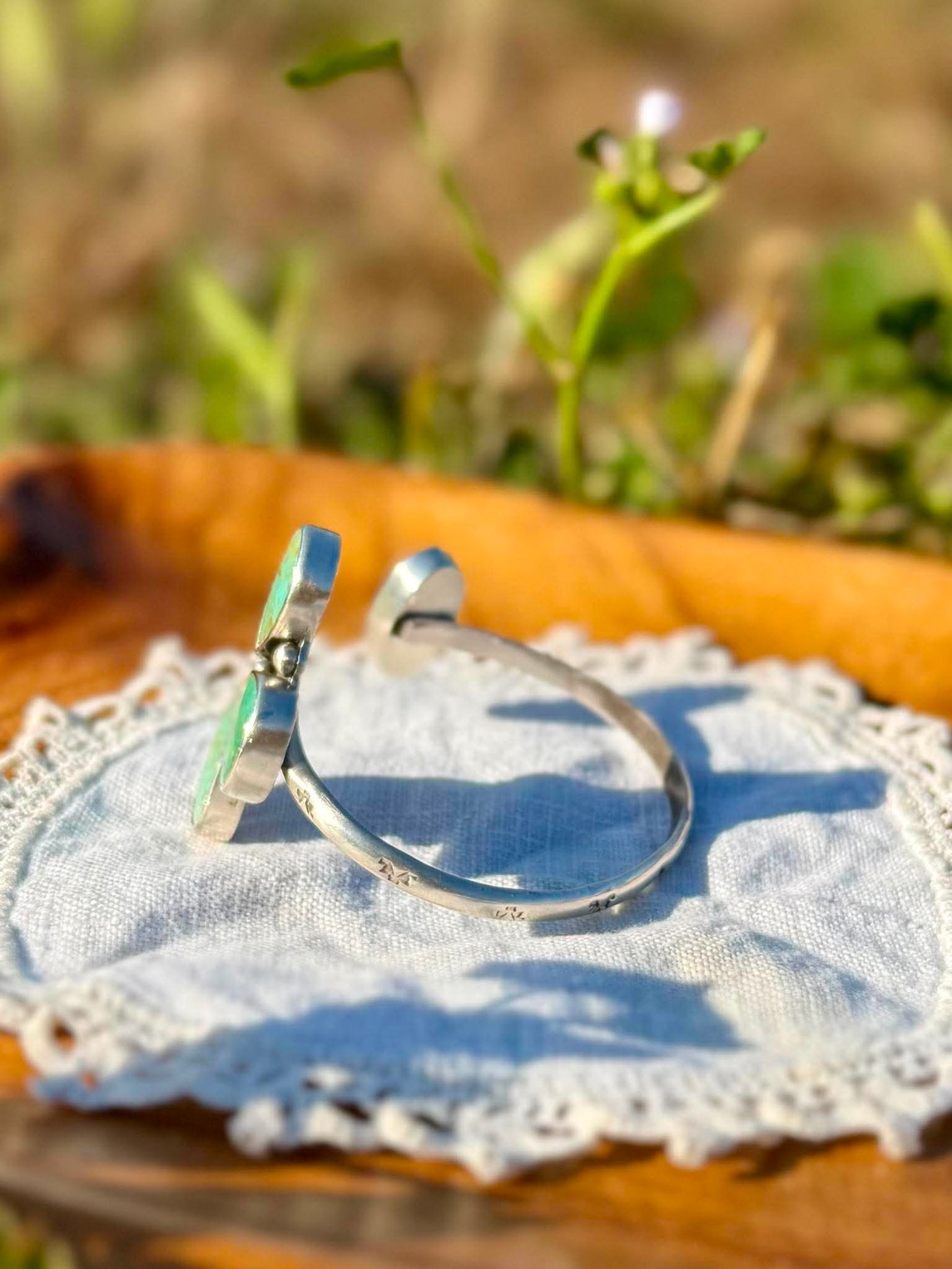 Sonoran Gold & Chilean Turquoise Pinch Petal Cuff Bracelet – Handmade Sterling Silver