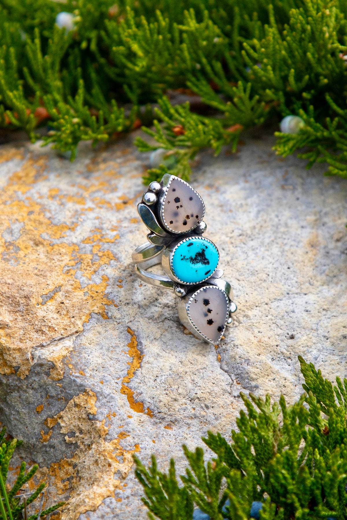 Montana Agate & Kingman Turquoise Crawler Ring | Sterling Silver | Montana Collection