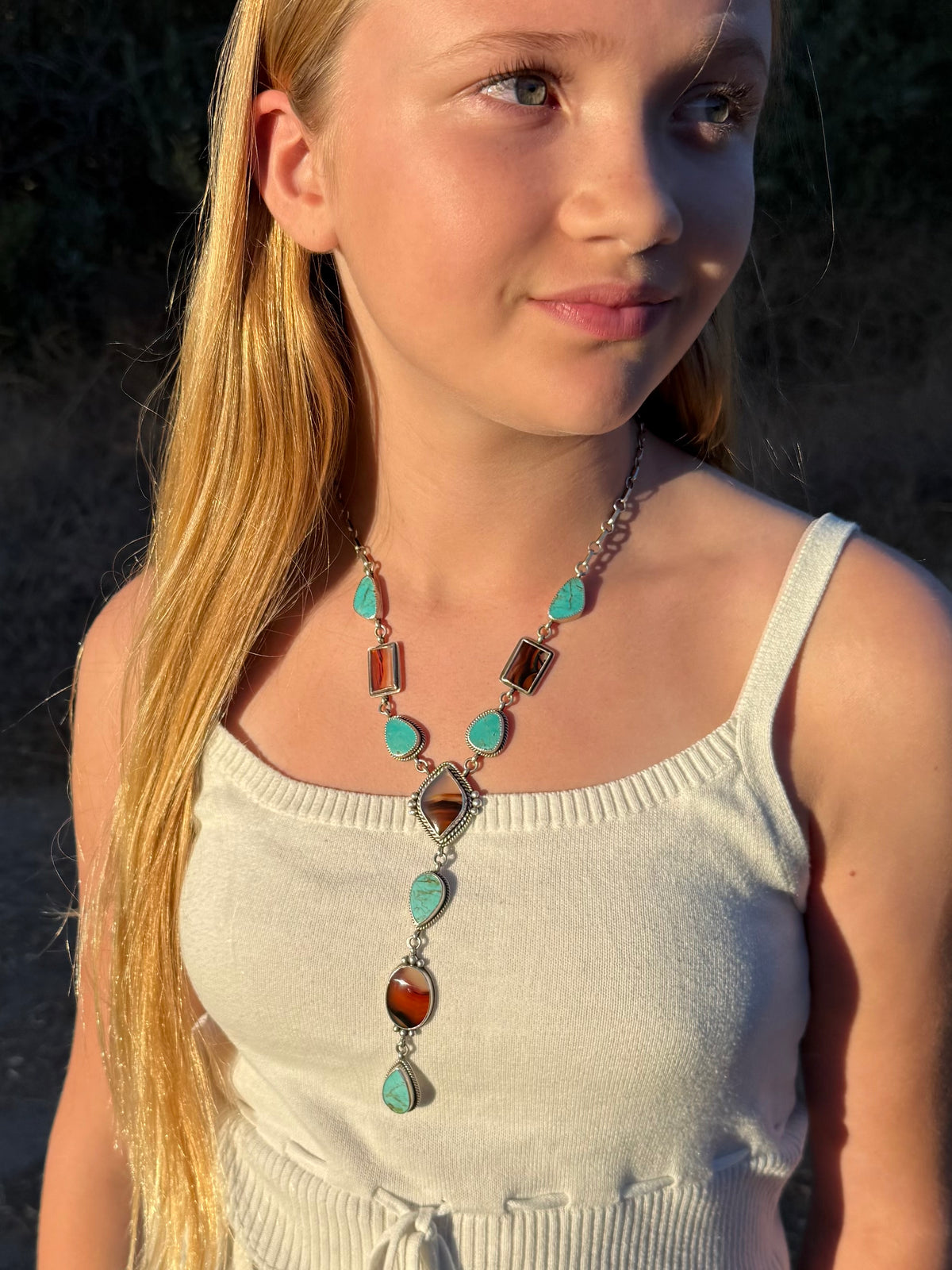 Montana Agate & Sonoran Gold Turquoise Sterling Silver Lariat Necklace | Montana Collection