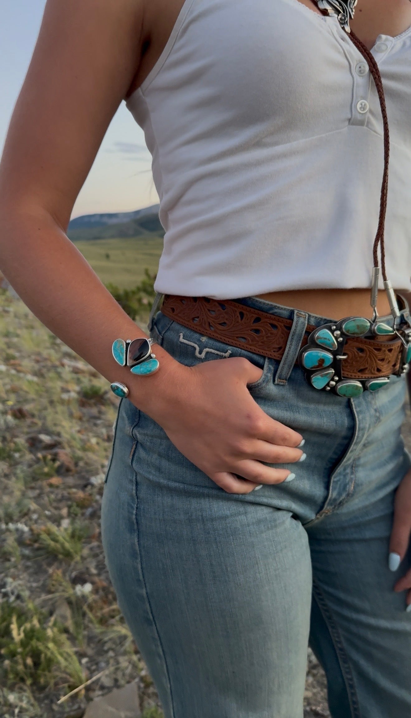Montana Agate & Royston Turquoise Pinch Petal Cuff Bracelet | Montana Collection