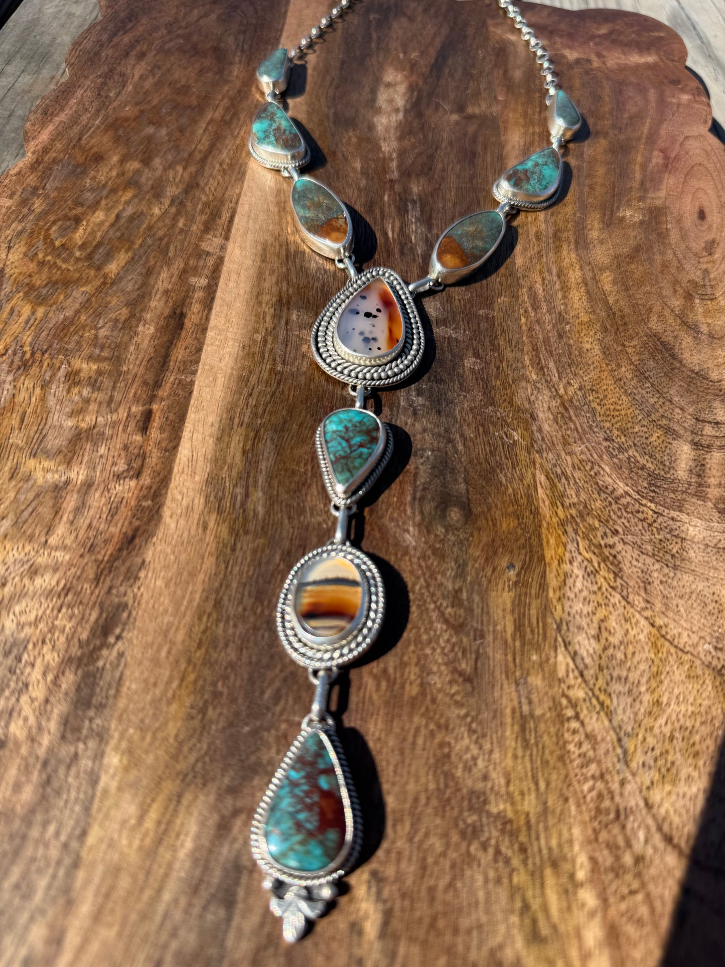Royston Turquoise & Montana Agate Sterling Silver Statement Necklace | Montana Collection