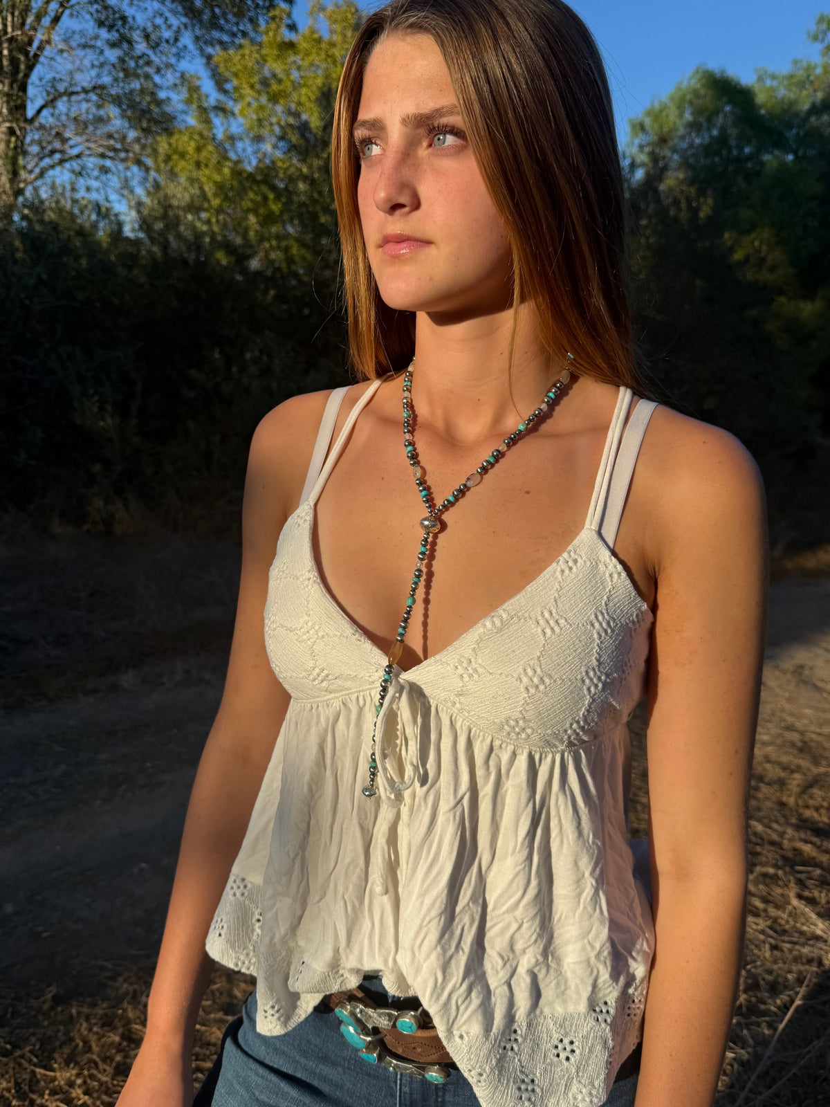 Montana Agate & Kingman Turquoise Sterling Silver Lariat Necklace | Montana Collection