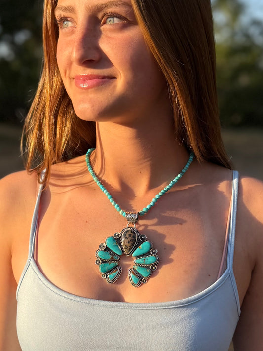 Naja Statement Pendant – Cheetah Agate, Royston Turquoise & Sterling Silver | One of a Kind