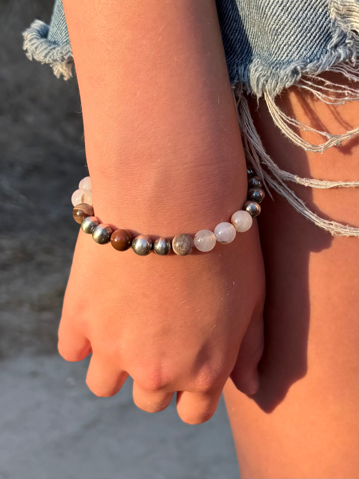 Natural Montana Agate and Petrified Wood gemstone bracelet from the Montana Collection