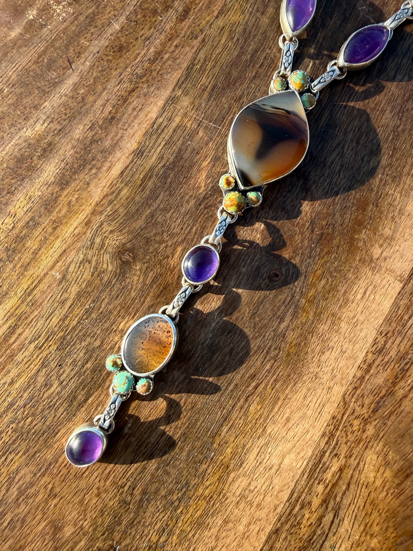 Montana Agate, Kingman Turquoise & Amethyst Lariat Necklace | Montana Collection