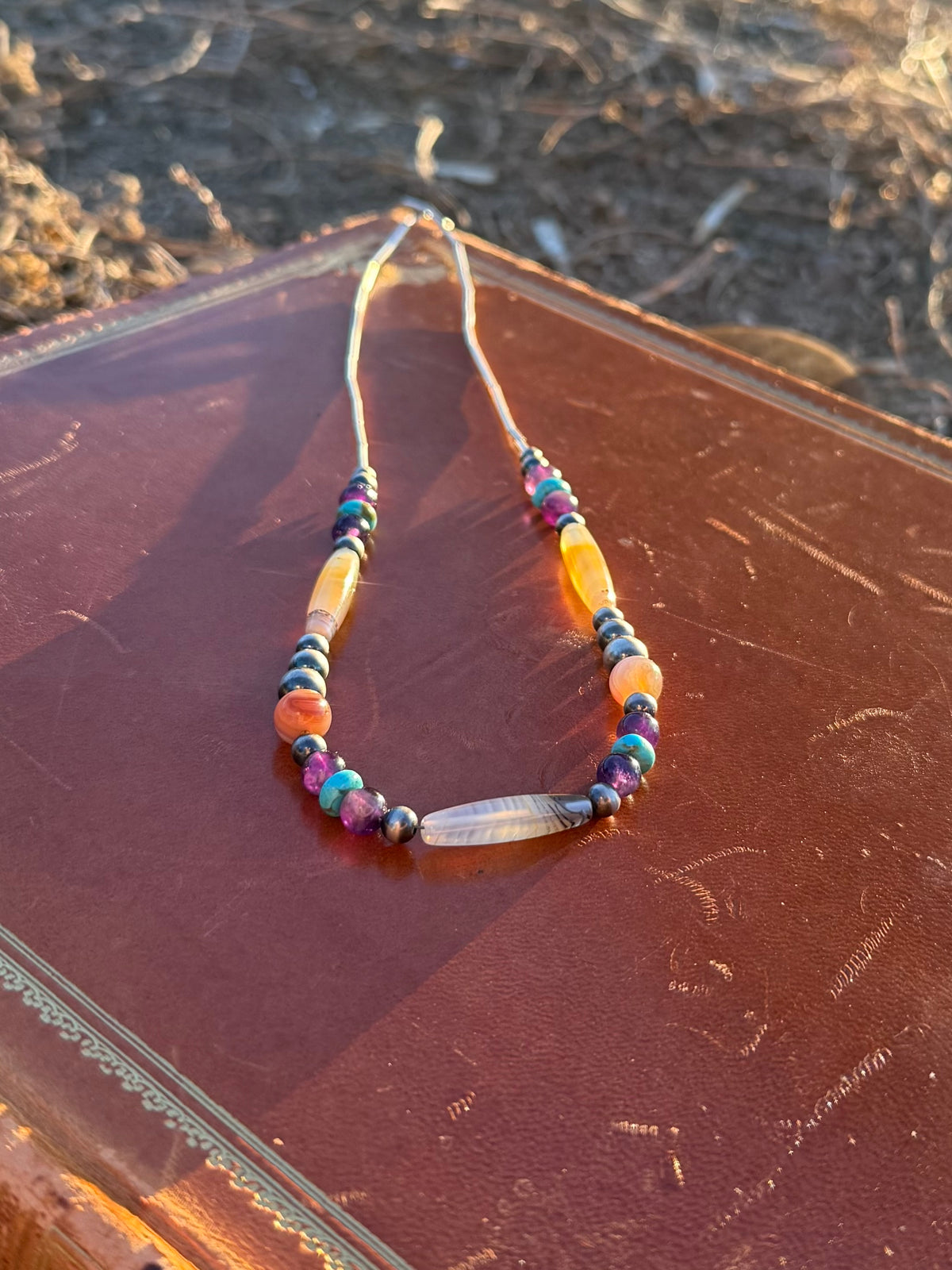 Montana Agate, Amethyst & Kingman Turquoise Liquid Silver Necklace | Montana Collection