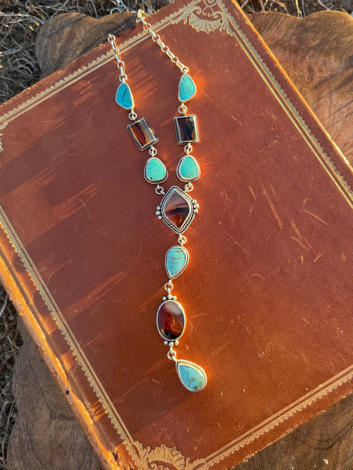 Montana Agate & Sonoran Gold Turquoise Sterling Silver Lariat Necklace | Montana Collection