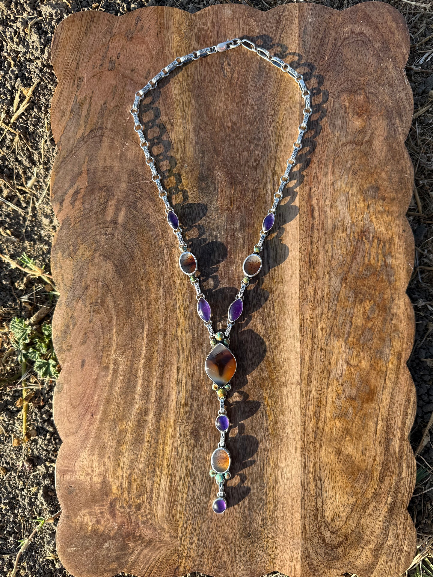 Montana Agate, Kingman Turquoise & Amethyst Lariat Necklace | Montana Collection