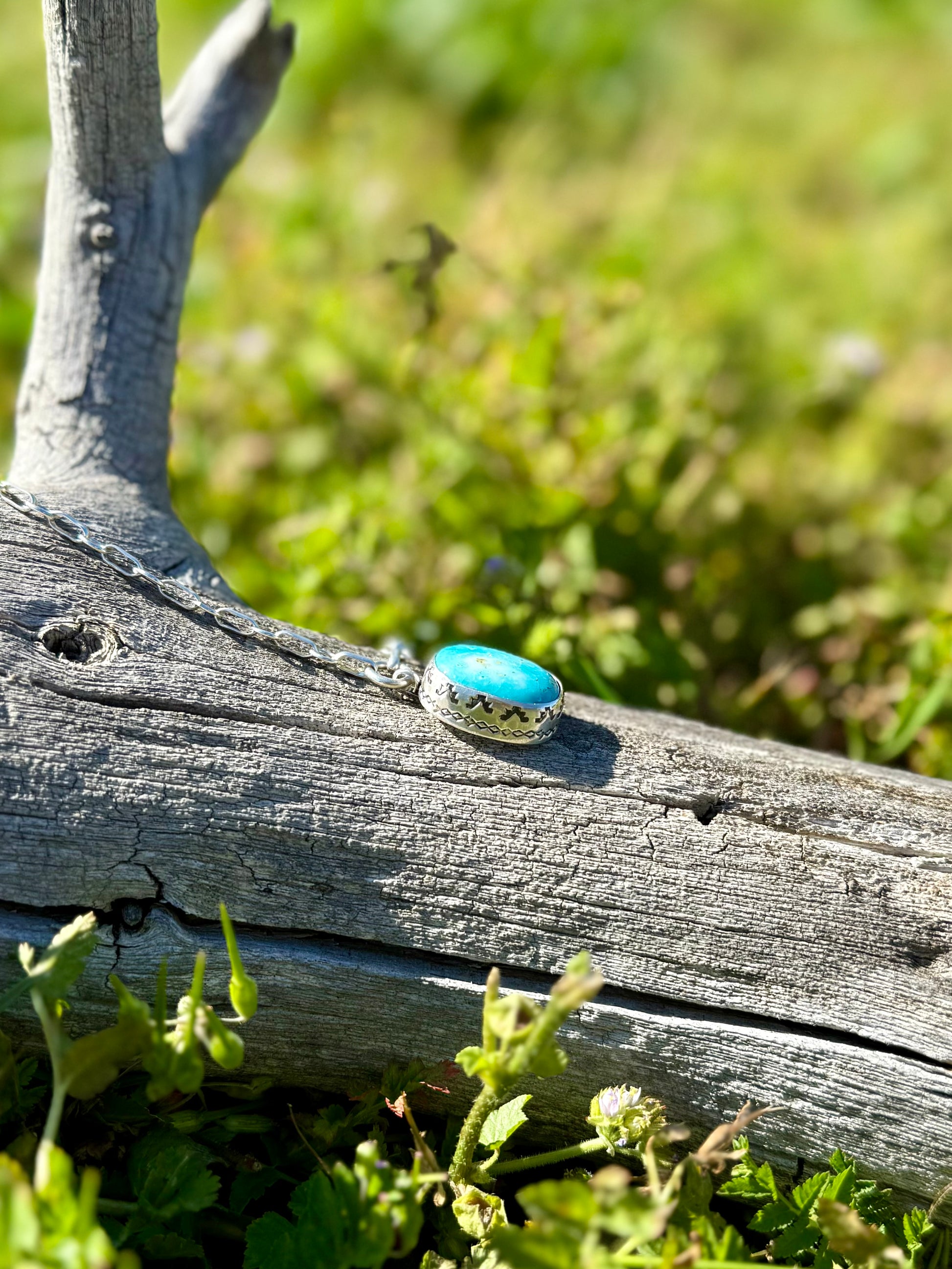 Chunky Royston turquoise bead necklace with natural blue and green tones, handcrafted sterling silver southwestern jewelry
