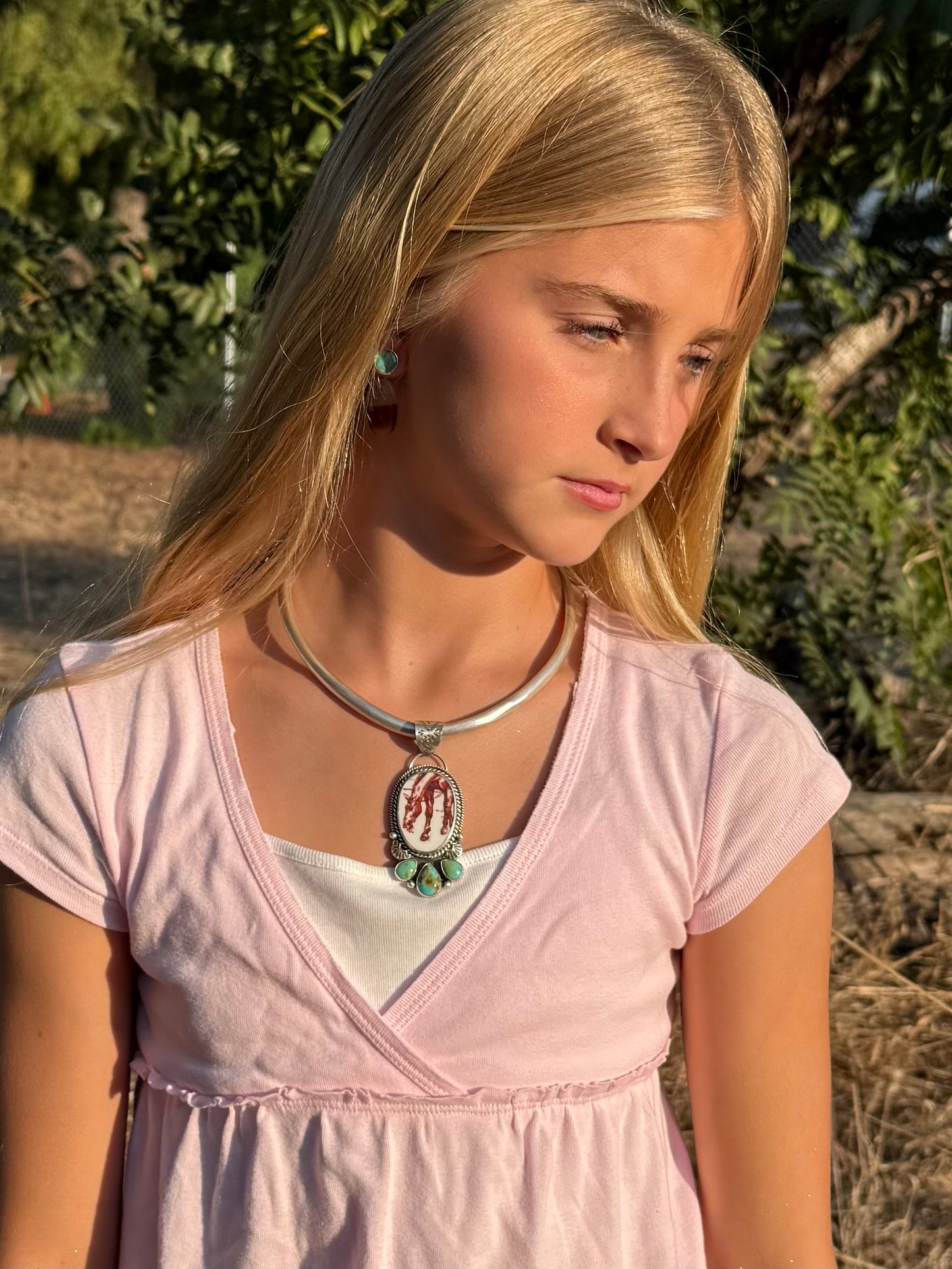 Porcelain Horse & Kingman Turquoise Sterling Silver Pendant | Montana Collection