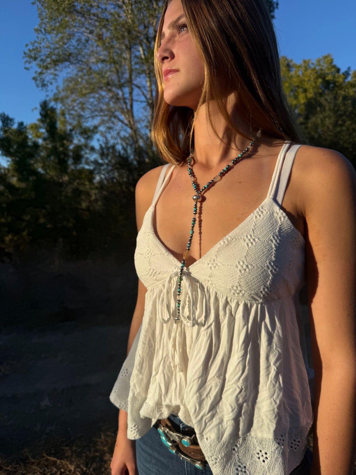 Montana Agate & Kingman Turquoise Sterling Silver Lariat Necklace | Montana Collection
