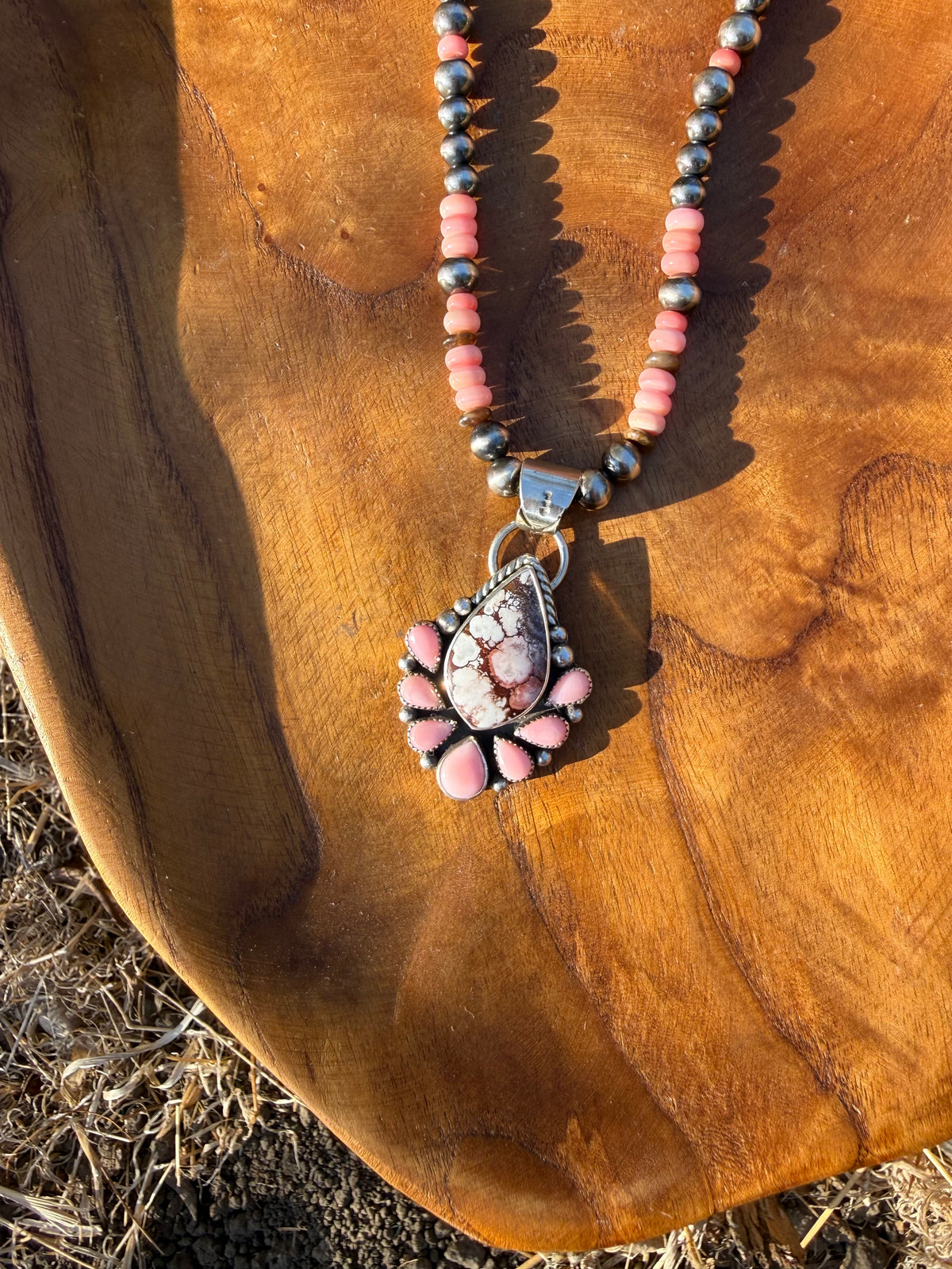 Wild Horse & Pink Conch Sterling Silver Pendant | Montana Collection