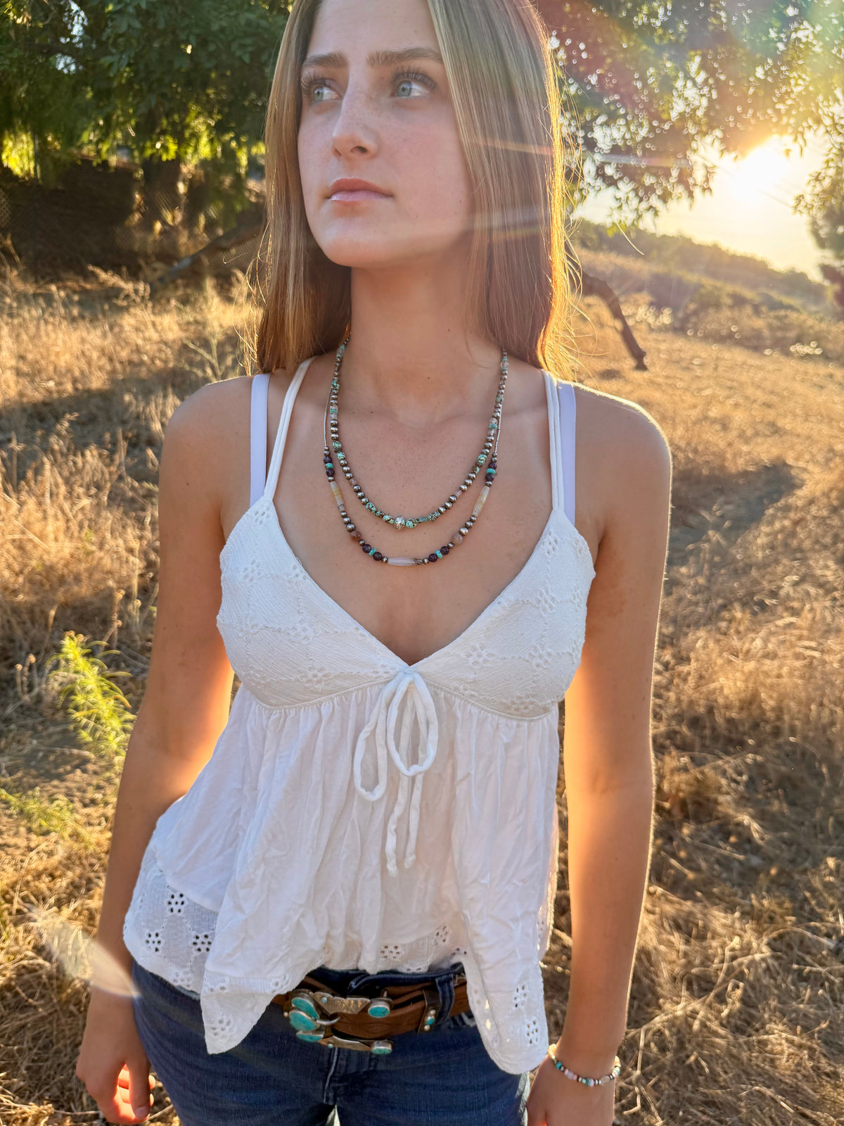 Montana Agate, Amethyst & Kingman Turquoise Liquid Silver Necklace | Montana Collection